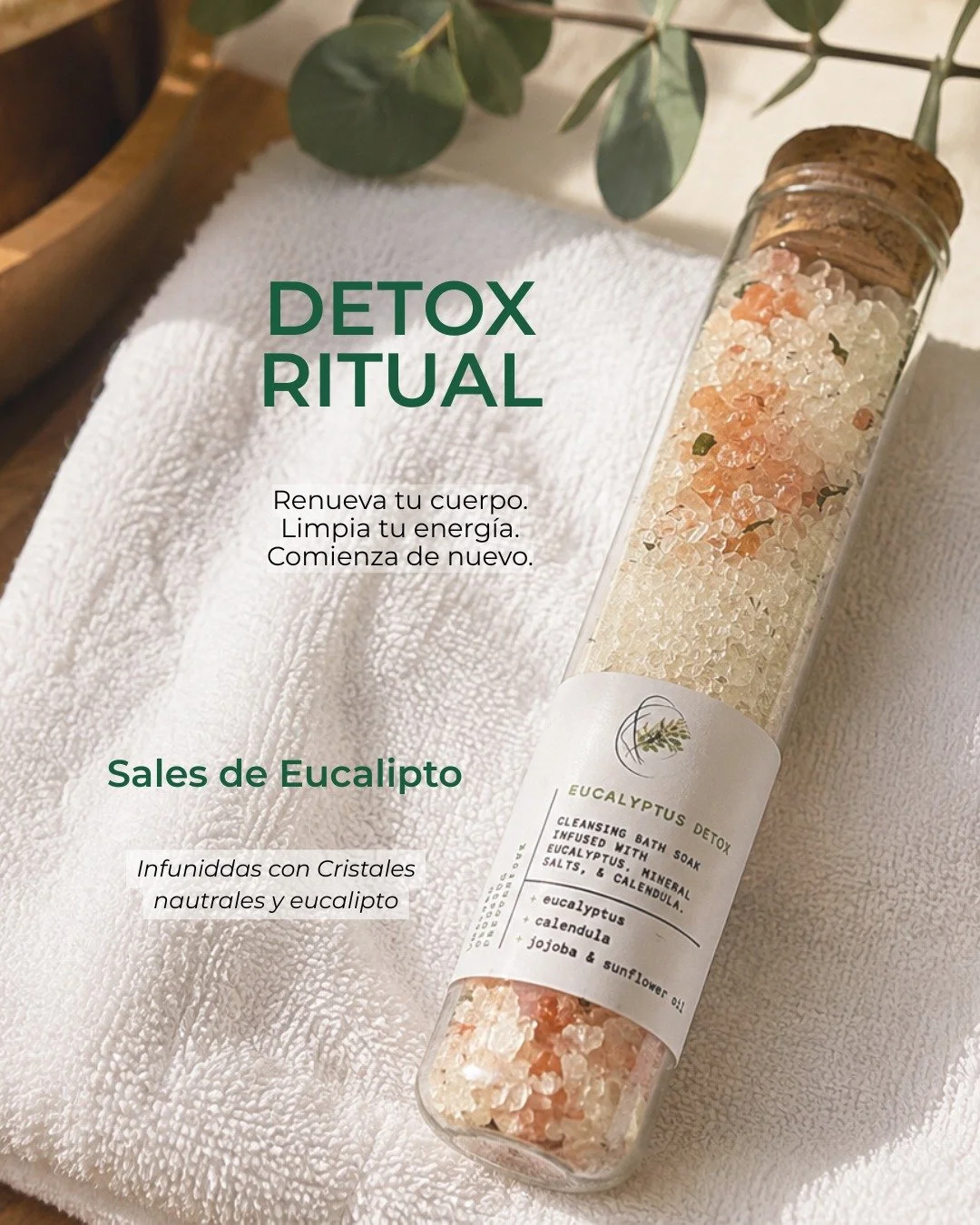 Un peque&ntilde;o ritual puede transformar por completo el final de tu d&iacute;a.

Nuestras Eucalyptus Detox Bath Soaks fueron creadas para convertir un ba&ntilde;o, un pedicure o un manicure en un momento de bienestar.

Infusionadas con:
🌿 Eucalip