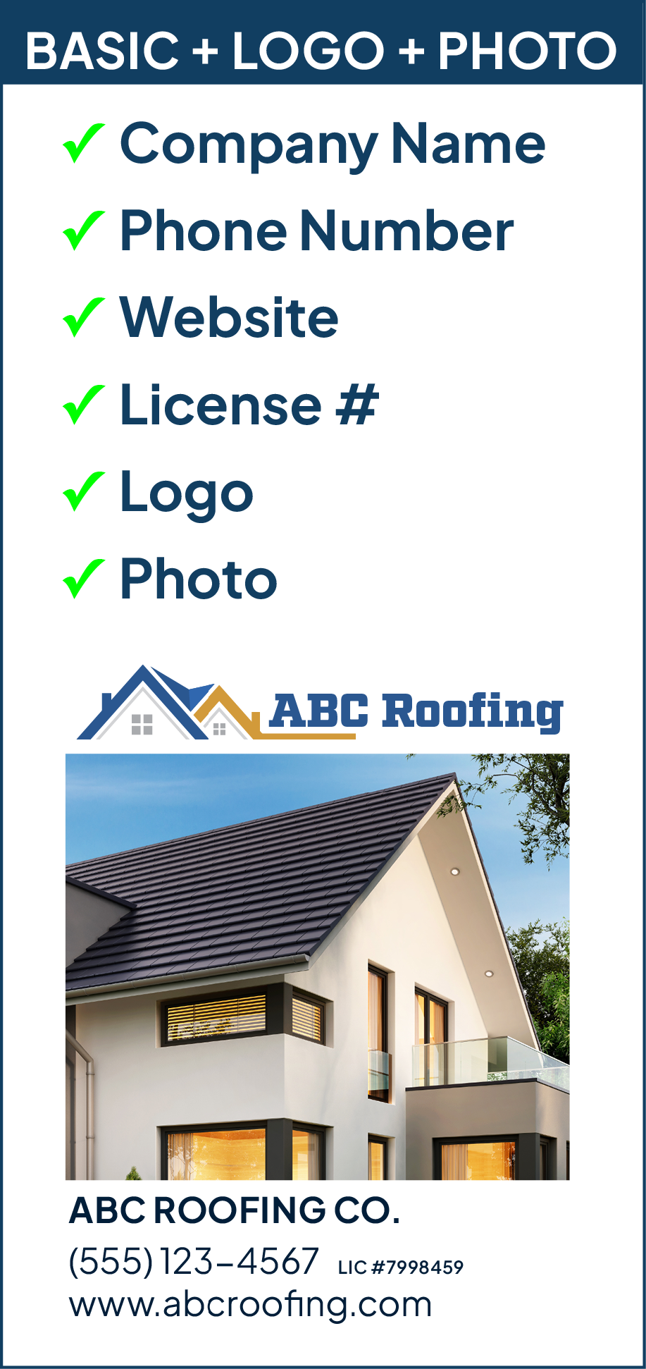 Modern house with white exterior, large windows, and a dark gray sloped roof, set against a clear sky with trees in the background.