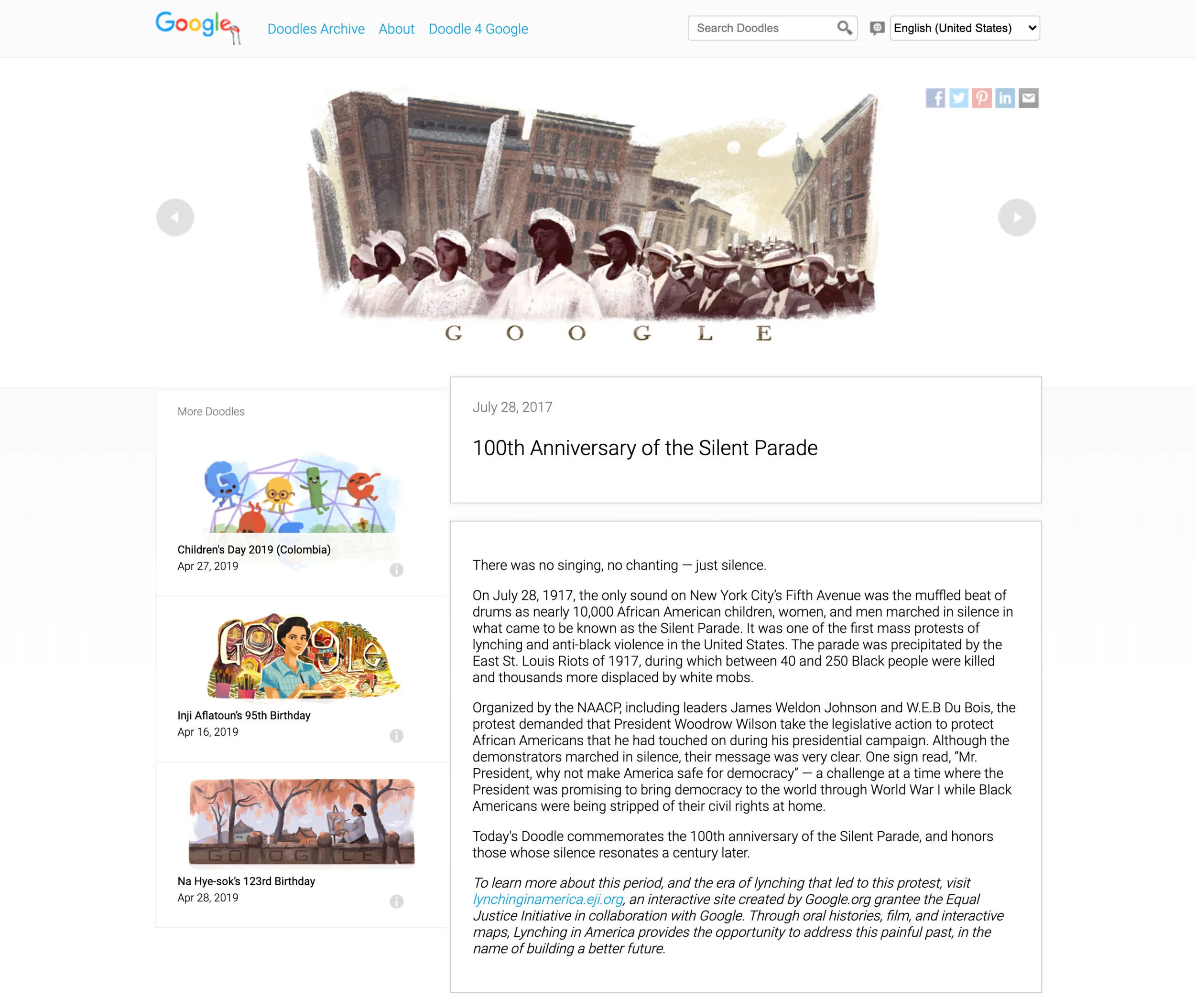  Campaign included a Google Doodle honoring the 100th anniversary of the Silent Parade. 