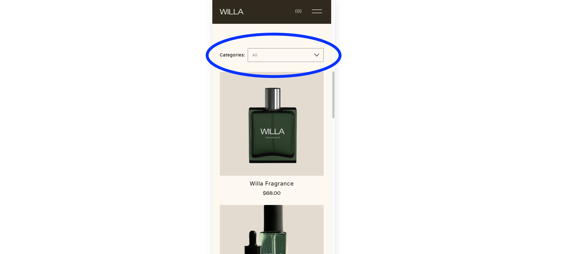 Disable the mobile dropdown for the category menu so all categories are visible on mobile