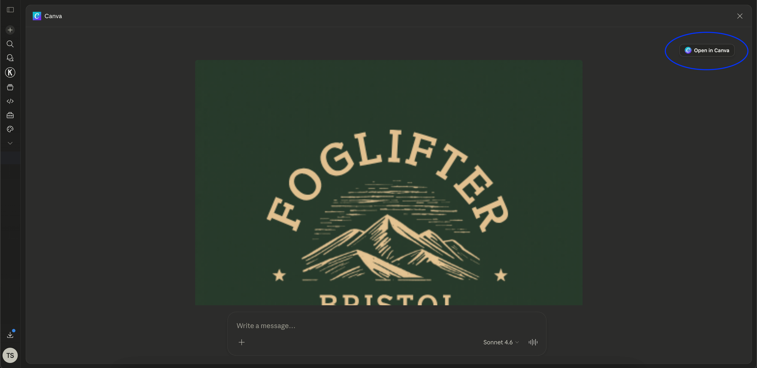 Opening AI-generated logo design in Canva editor
