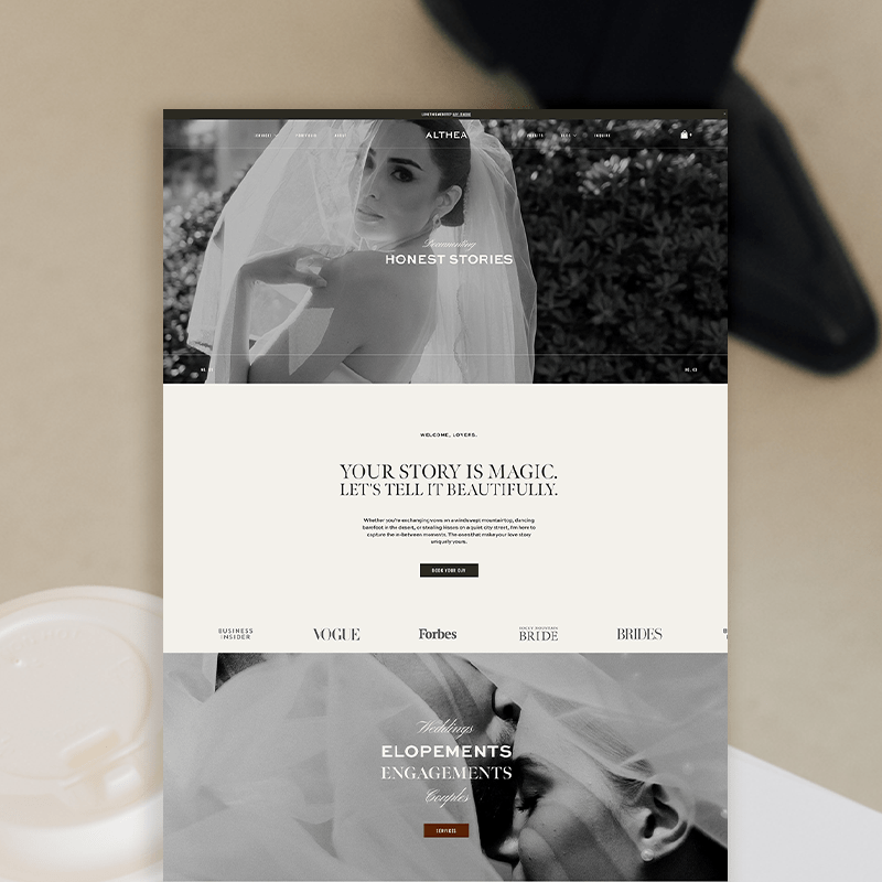 Althea Squarespace homepage template mockup for photographers