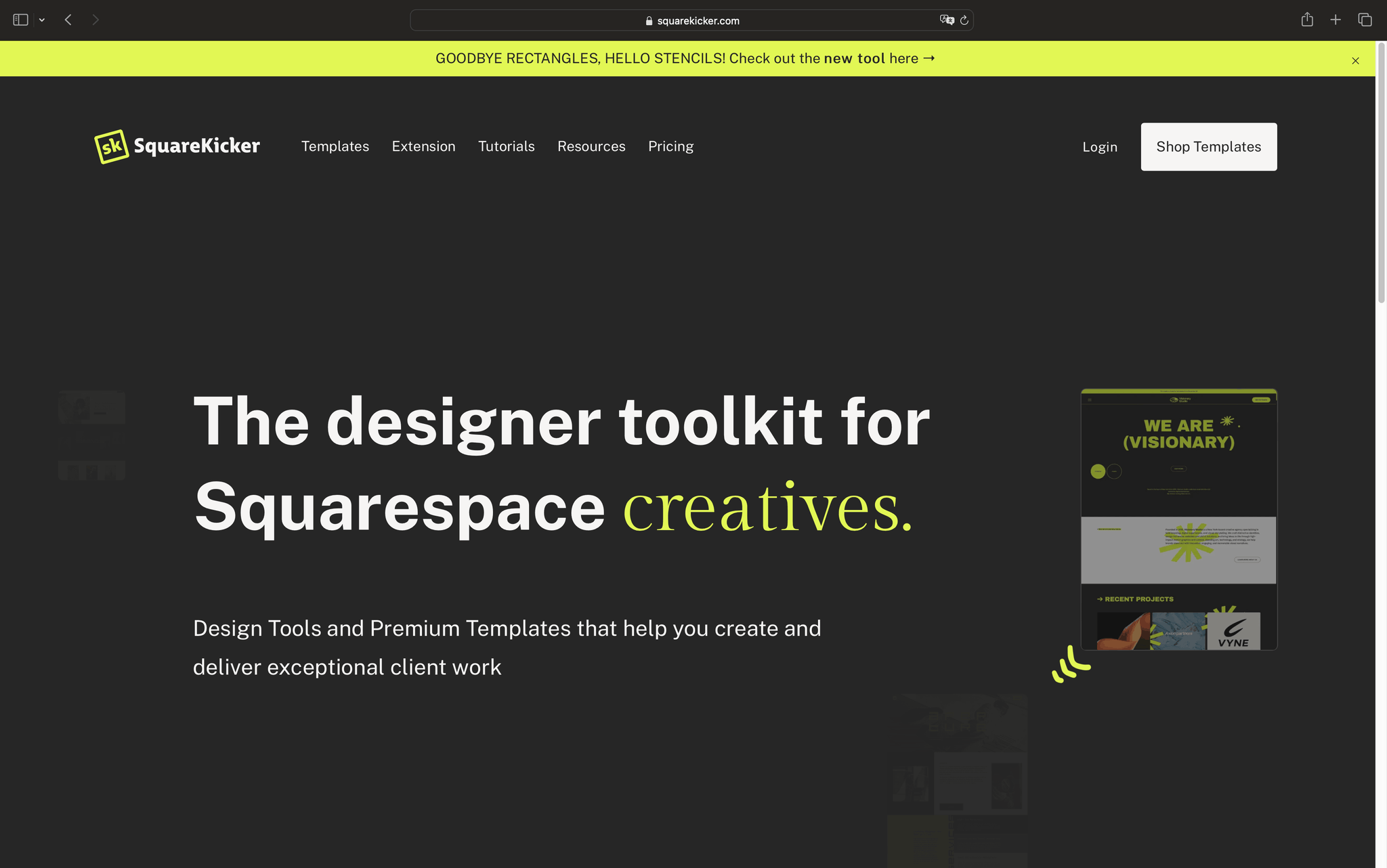 SquareKicker no-code design extension for Squarespace showing animation and layout customization options