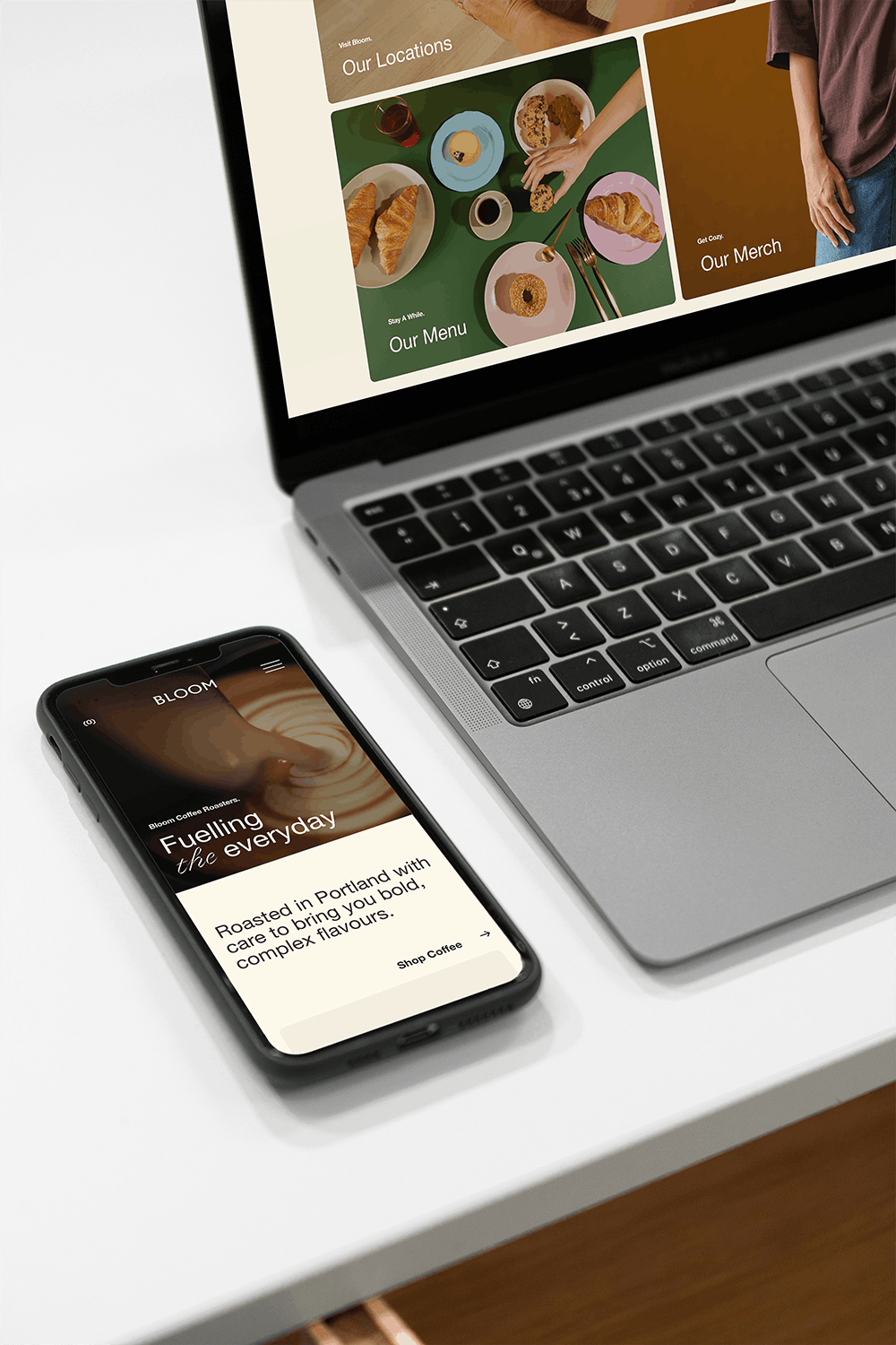 Bloom Website Template, Desktop and Mobile Home Page Mockup