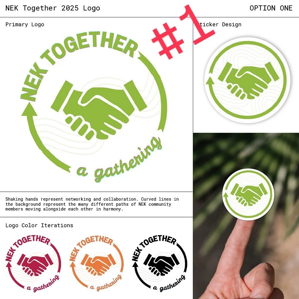 VOTE!
NEK Together is getting a refresh and so is the logo! We&rsquo;re reimagining the gathering this year, and we want YOU to help choose the new look. The Collaborative&rsquo;s very own Alia Salem designed two options! Which one do you love most? 