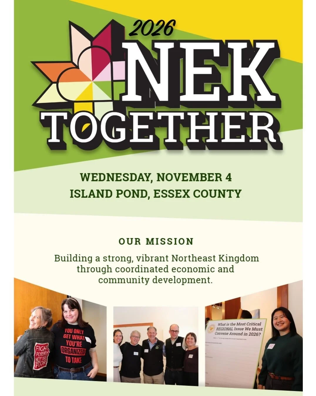 The countdown is ON as the official program for NEK Together on November 4th in @visitislandpond is here! Check out the schedule and map for where we&rsquo;ll be bopping around town for learning sessions and lunch, plus parking info to help plan your