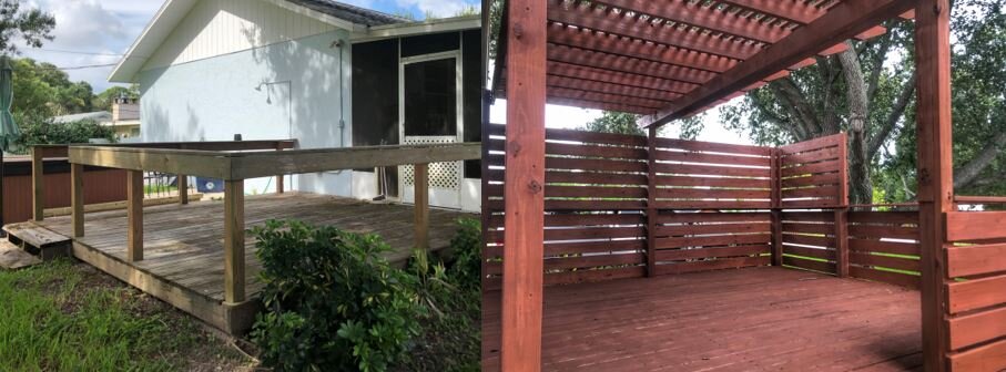 Deck update with pergola and privacy fence.JPG