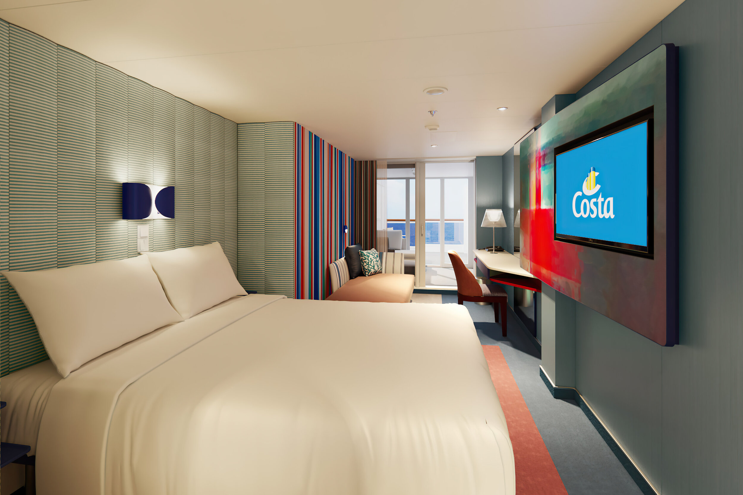 Eine Balkonkabine mit Terrasse auf der Costa Toscana