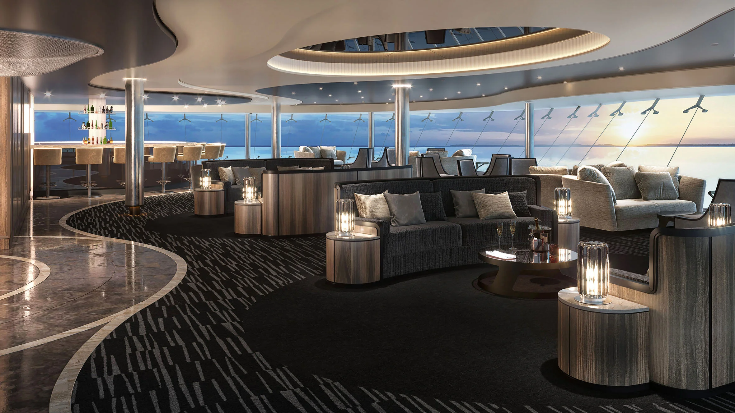 Die Sky Lounge an Bord der MSC Virtuosa in einem neuen Art Déco Design.