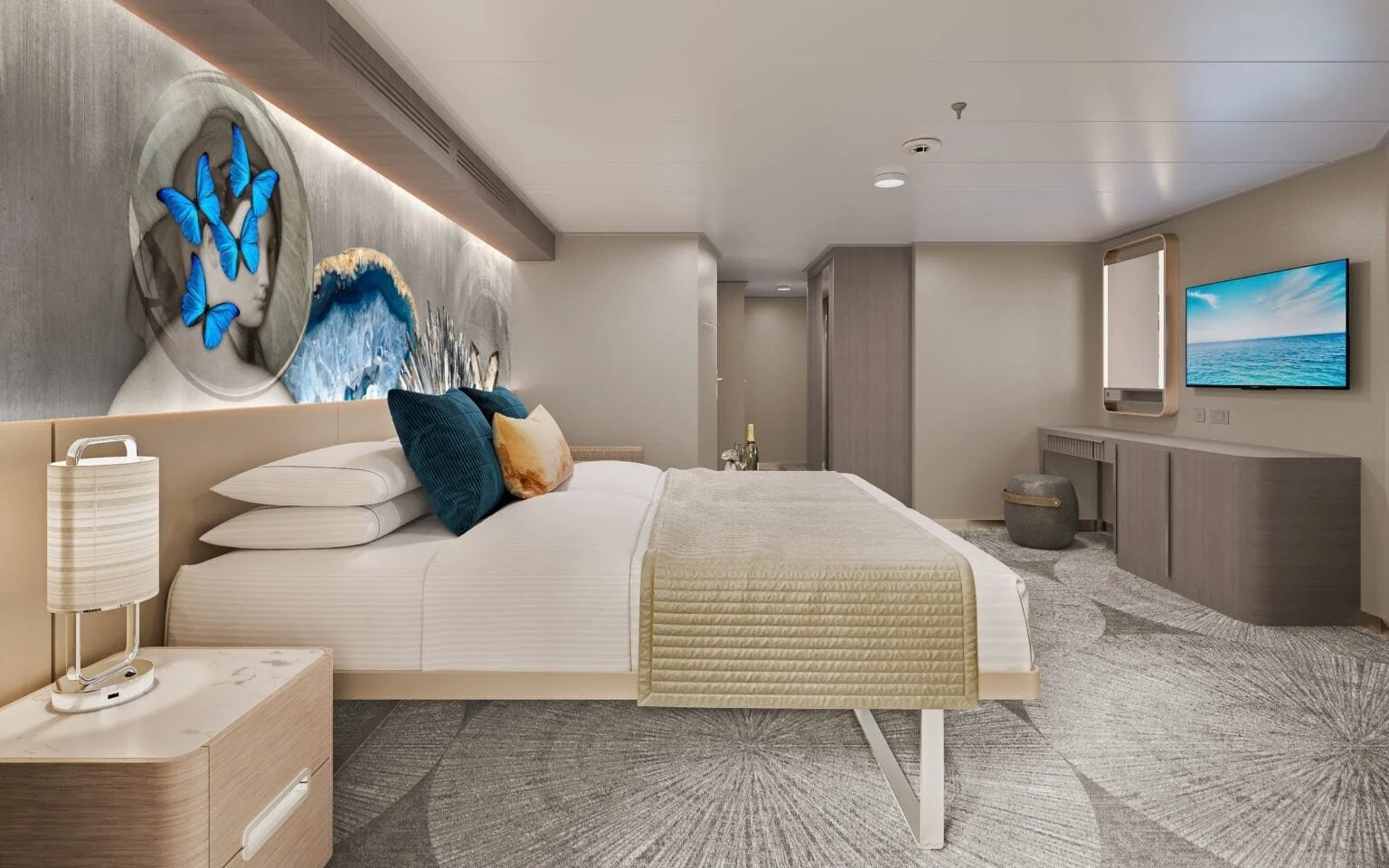  Ein Beispiel einer Club Balcony Cabin auf der Norwegian Prima (ersetzt Mini Suiten) ©Norwegian Cruise Line 