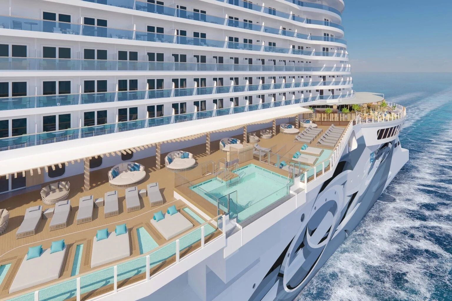  Der neue Ocean Boulevard ist eine grossflächige Terrasse, welche einmal um das ganze Schiff reicht ©Norwegian Cruise Line 