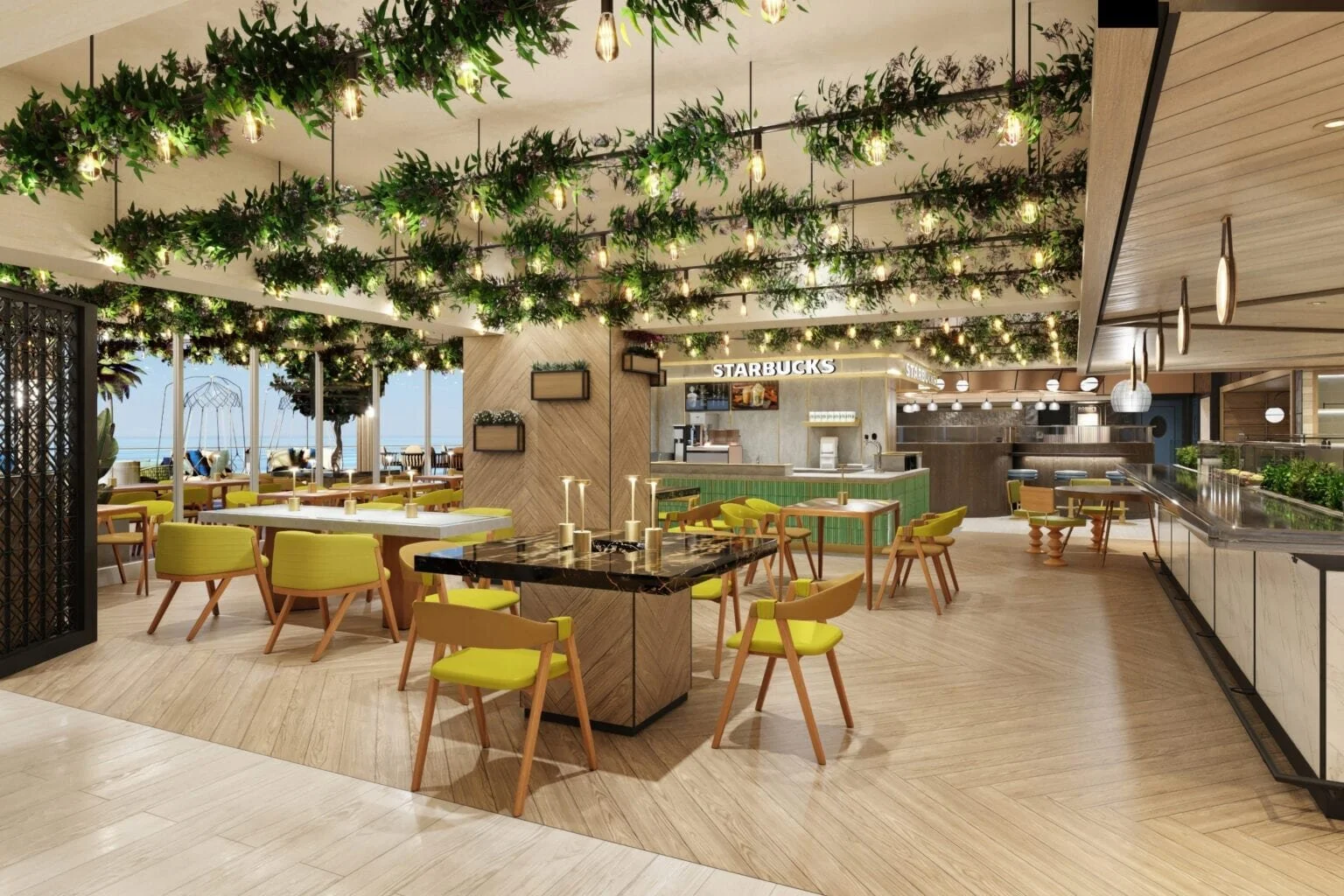  Auch ein Starbucks wird künftig auf der Norwegian Prima angeboten. Viel Innen- aber auch Aussenbereiche wird es geben. ©Norwegian Cruise Line 