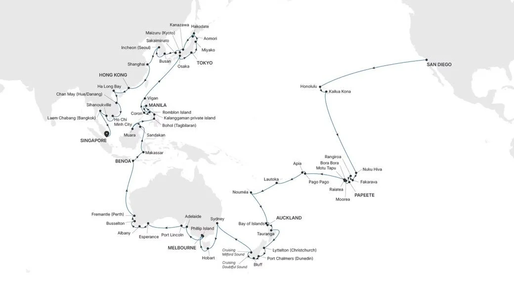 Weltreise Silversea 2029 an Bord von Silver Whisper