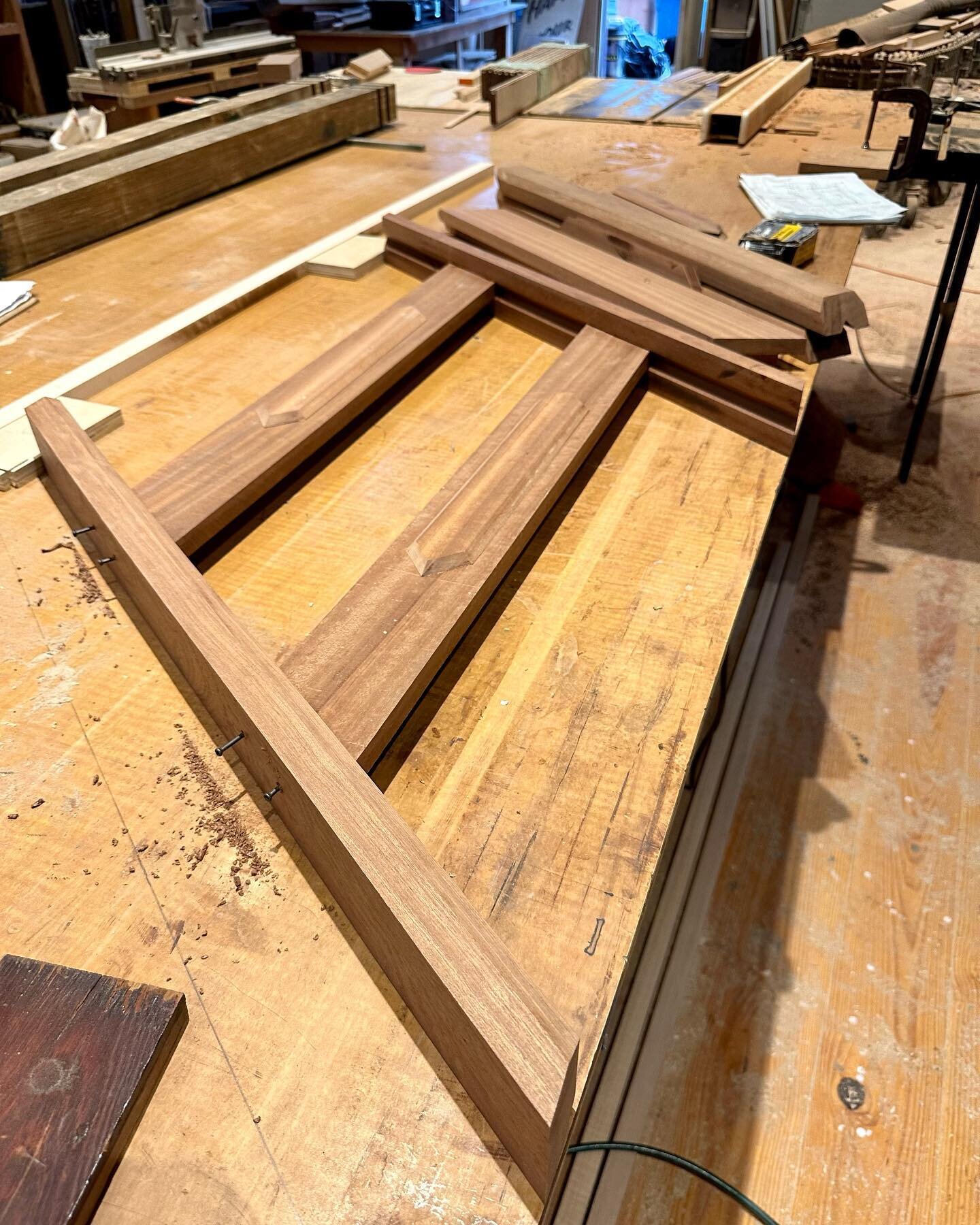 Ever seen hardwood mahogany porch railing?? Us neither, until now! Refinishing the front entrance of a historic Hyde Park home, and wanted to give some gravitas to a short section of railing. Note the three dimensional angular detail that coordinates