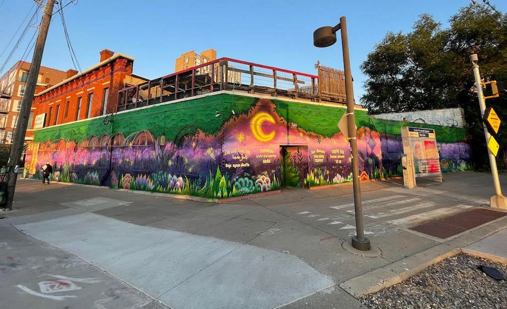 The Darul Quba Mosque after the WBBA's mural painting project (now with the Midnight Garden mural).