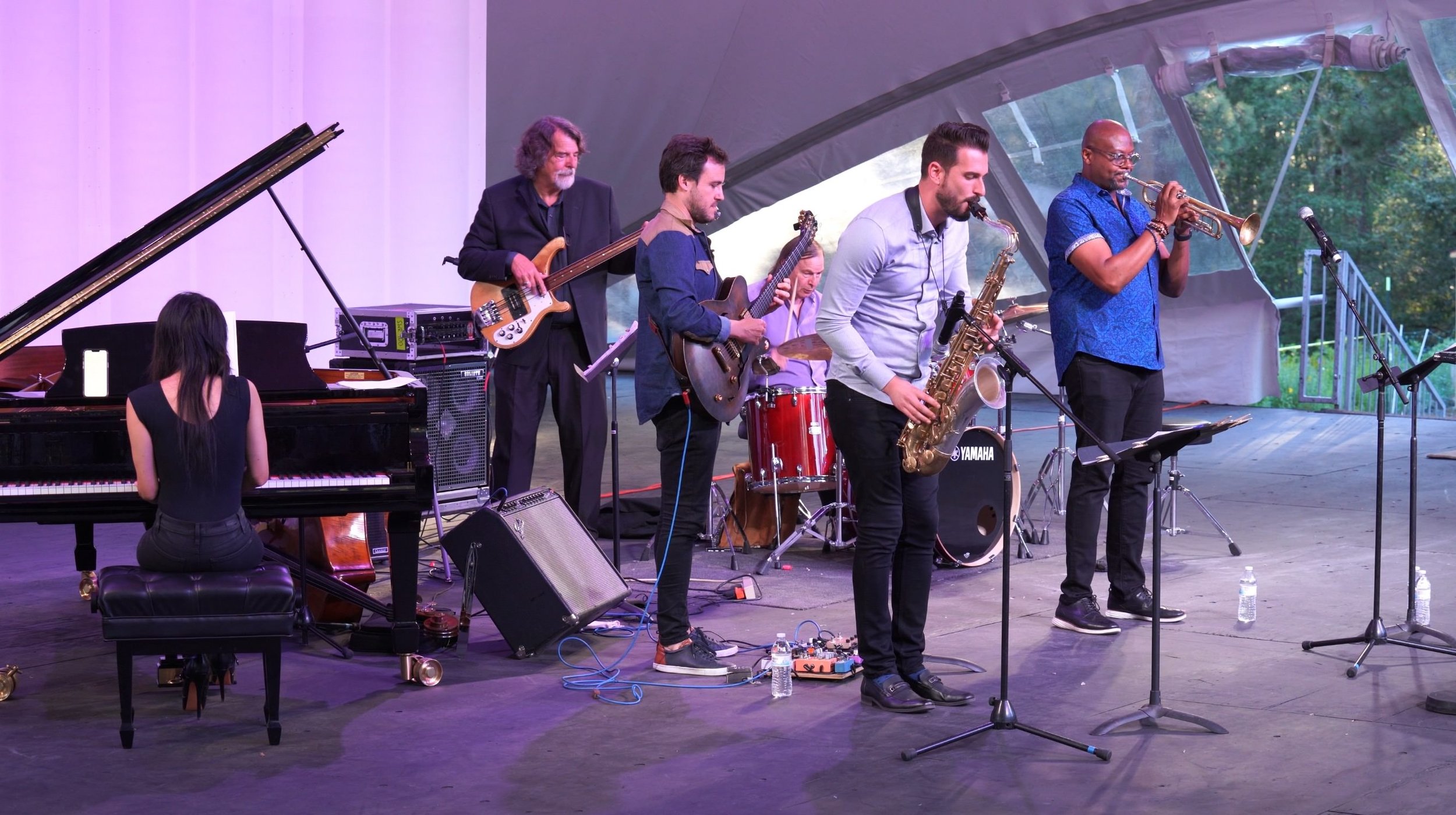   Photo by Austin Kruczek: Connie Han, Chris Brubeck, Gilad Hekselman, Dan Brubeck, Chad LB, and Sean Jones at the faculty concert.  