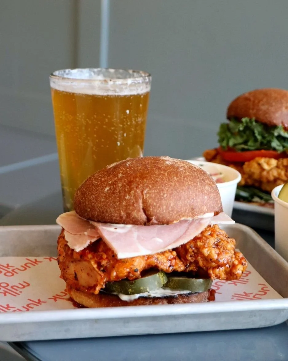 A little sandwich highlight to the good ol' Virginia Boy ❤️ ✨ This menu staple sports our signature fried chicken smothered hot honey, shaved country ham, and the classic mayo and house pickles. This savory and slightly tangy one is a favorite for su