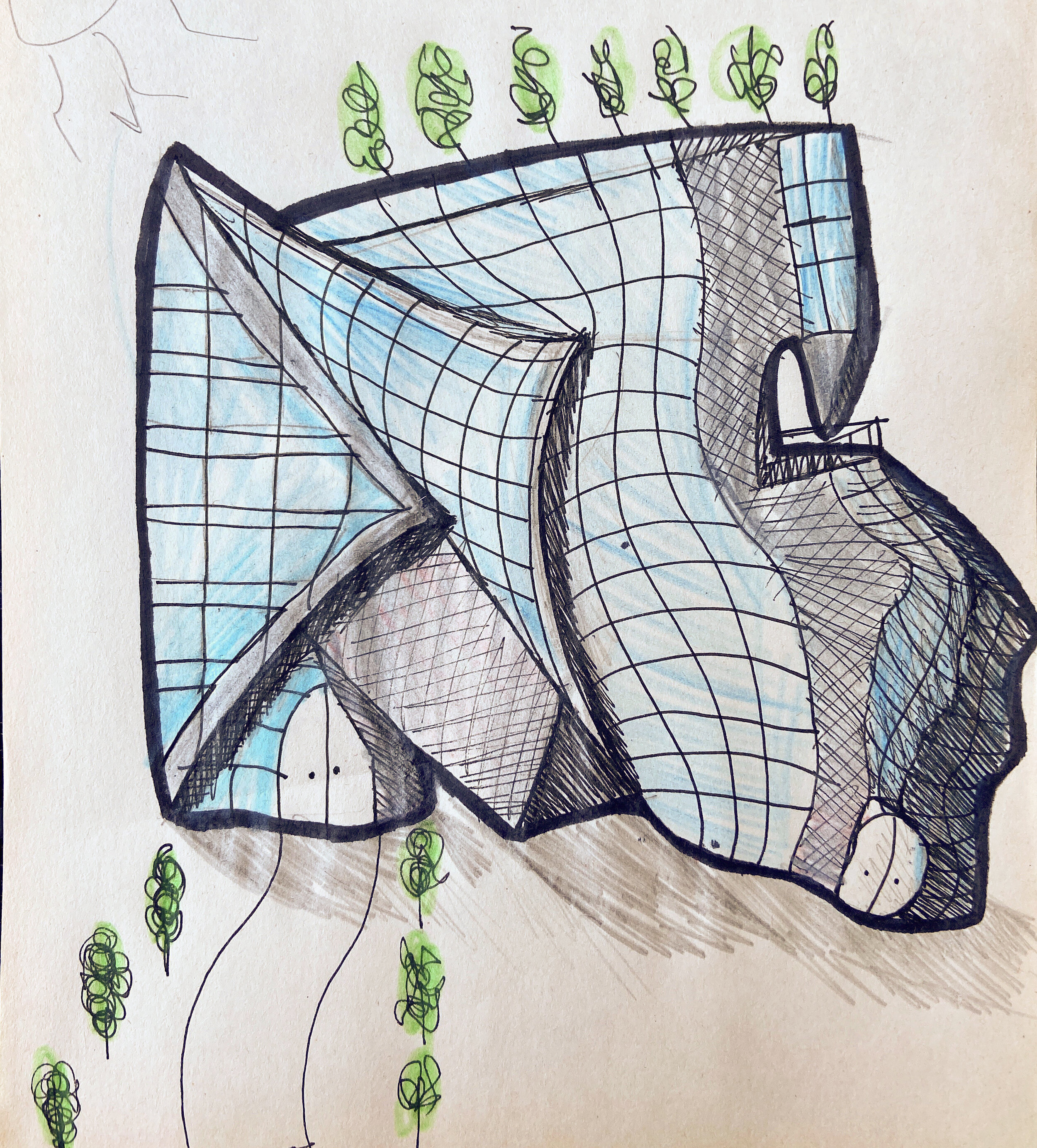 Drawing From Line To Space / "Turning a crumpled piece of paper into a building."
