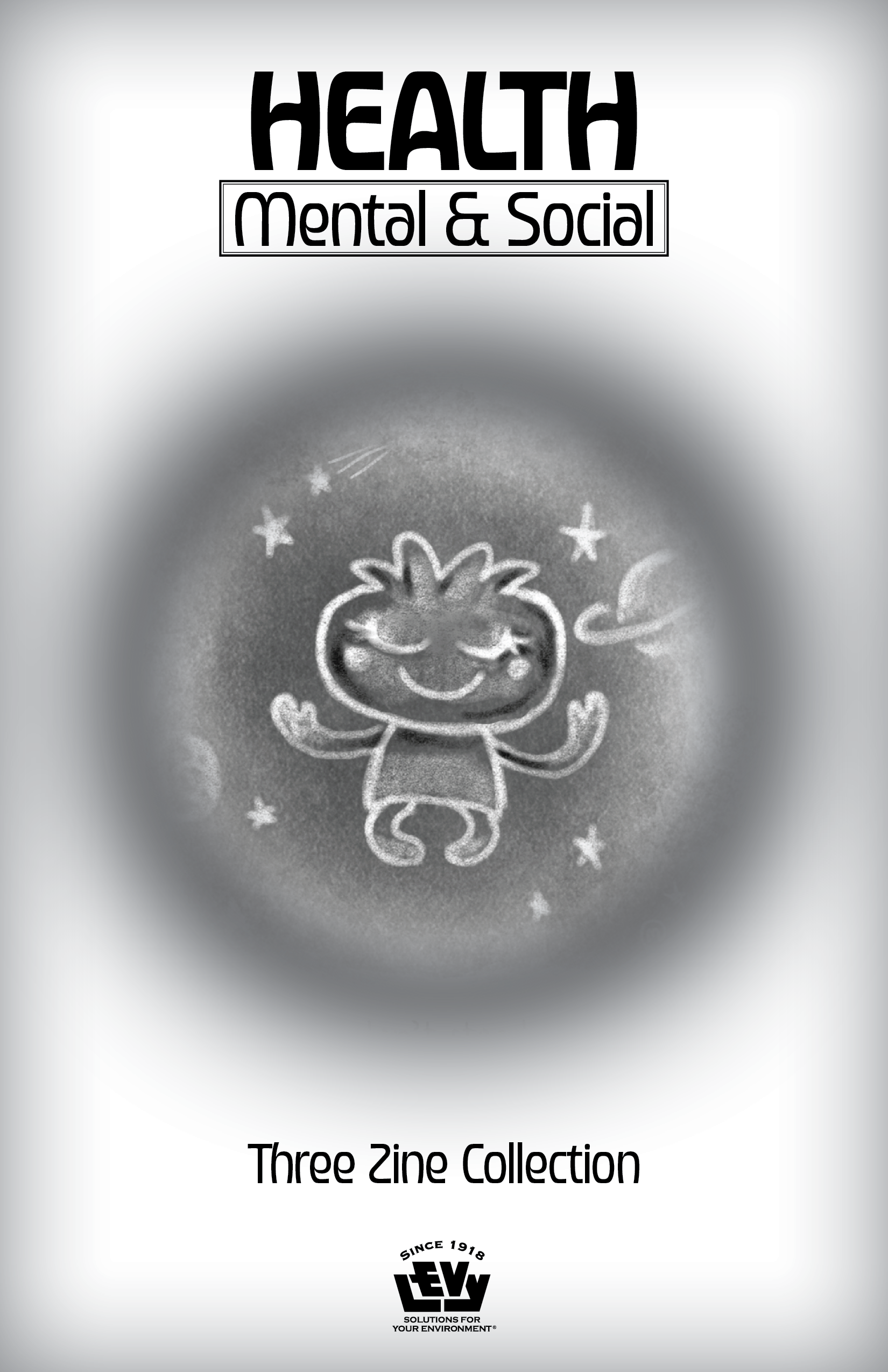 Cover page of a zine collection titled Health: Mental and Social, featuring a cartoon drawing of a happy, smiling turnip cartoon character. It is a three zine collection focus on wellness.