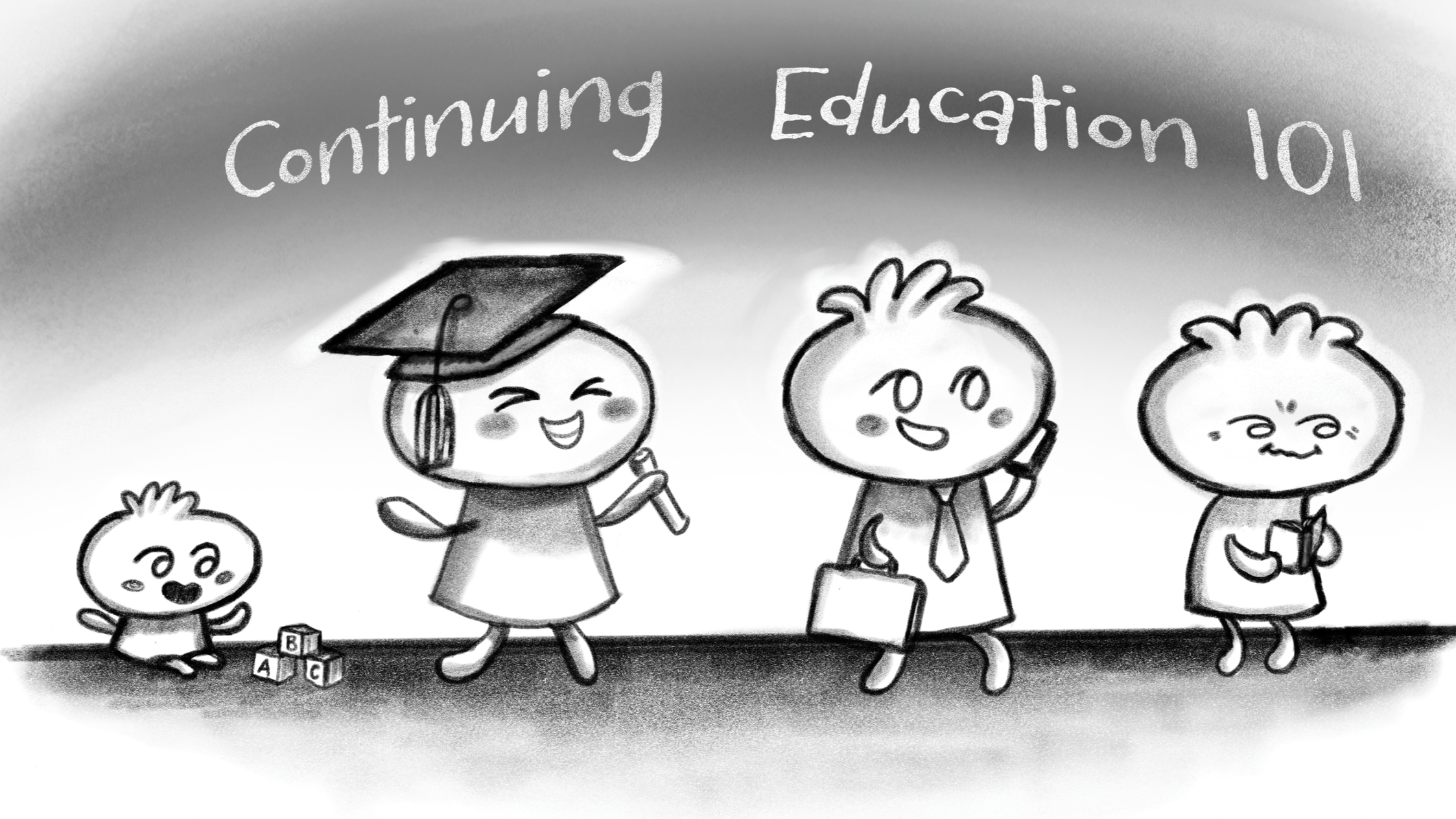 The learning lifecycle of a turnip character going through childhood, college graduation, professional career, and retirement with a book.