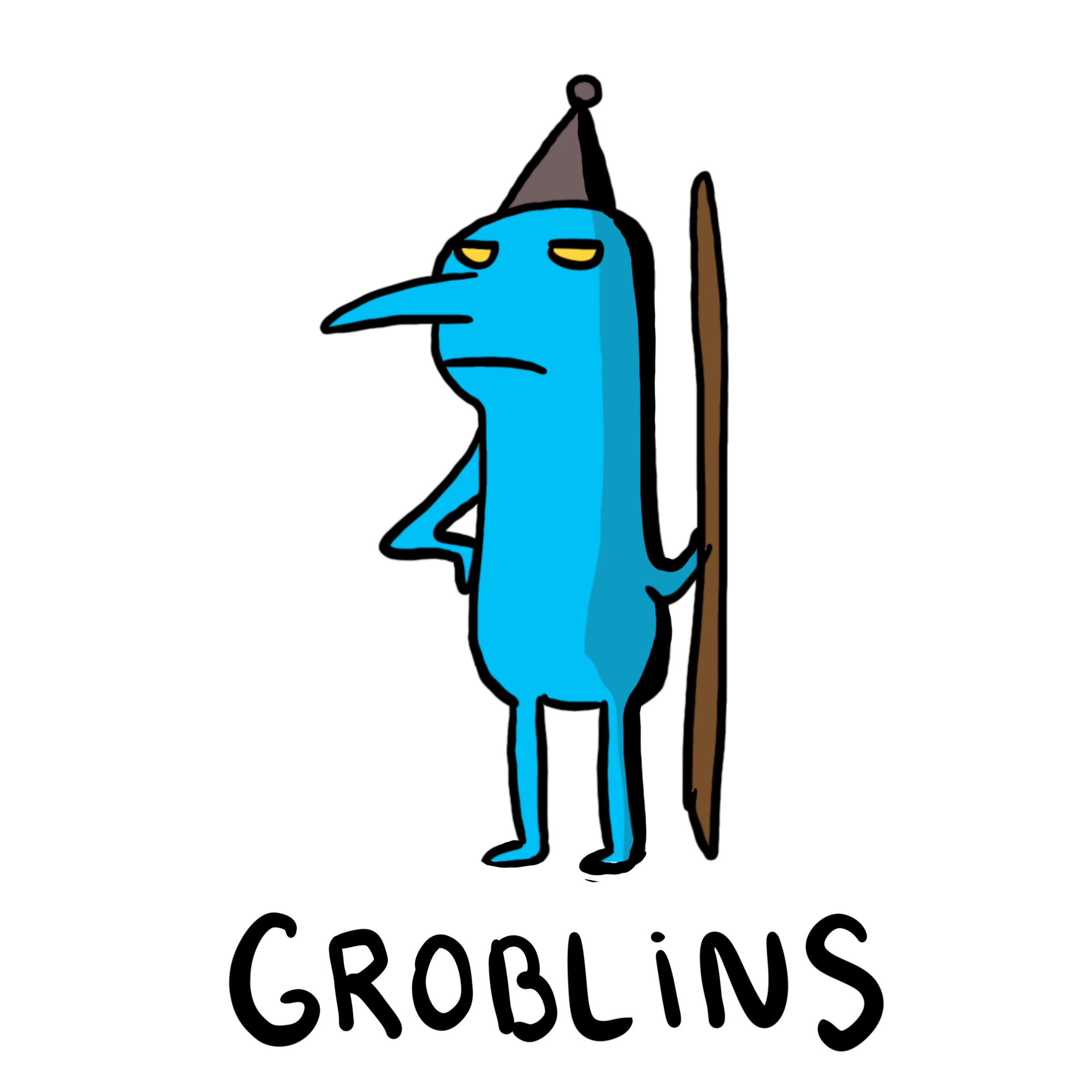 Groblins are goofy creatures that like to keep to themselves. They are not inherently bad, they just like to keep to themselves. They are proficient with weapons and don't like others that aren't Groblins. Groblins usually stay or travel in packs. So