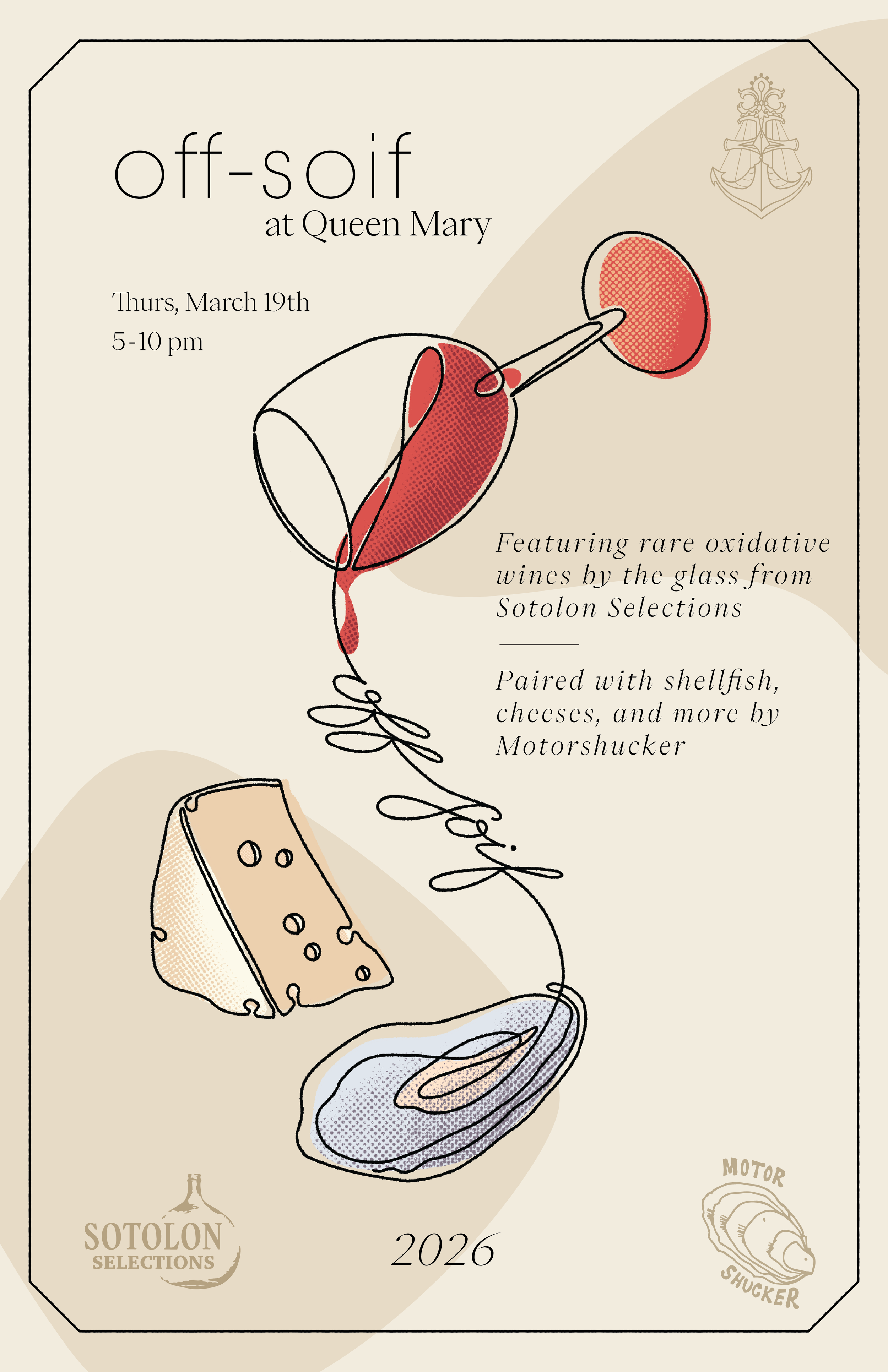 Rare Oxidative Wine pairing with Sotolon Selections and Motorshucker @ Queen Mary