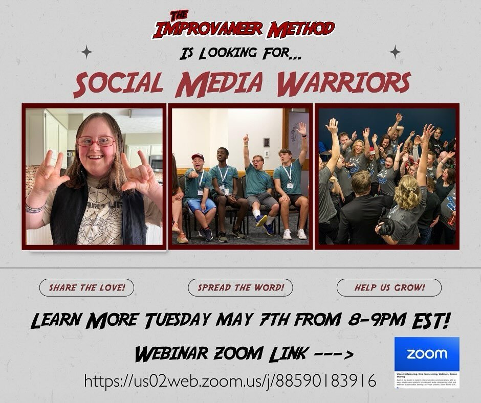 🌟 Attention Improvaneers! 🌟

Are you passionate about the Improvaneer Method? 💬 We&rsquo;re seeking dedicated social media warriors to help spread the word and share the love online! 🚀

Join us for our upcoming webinar to learn more about how you