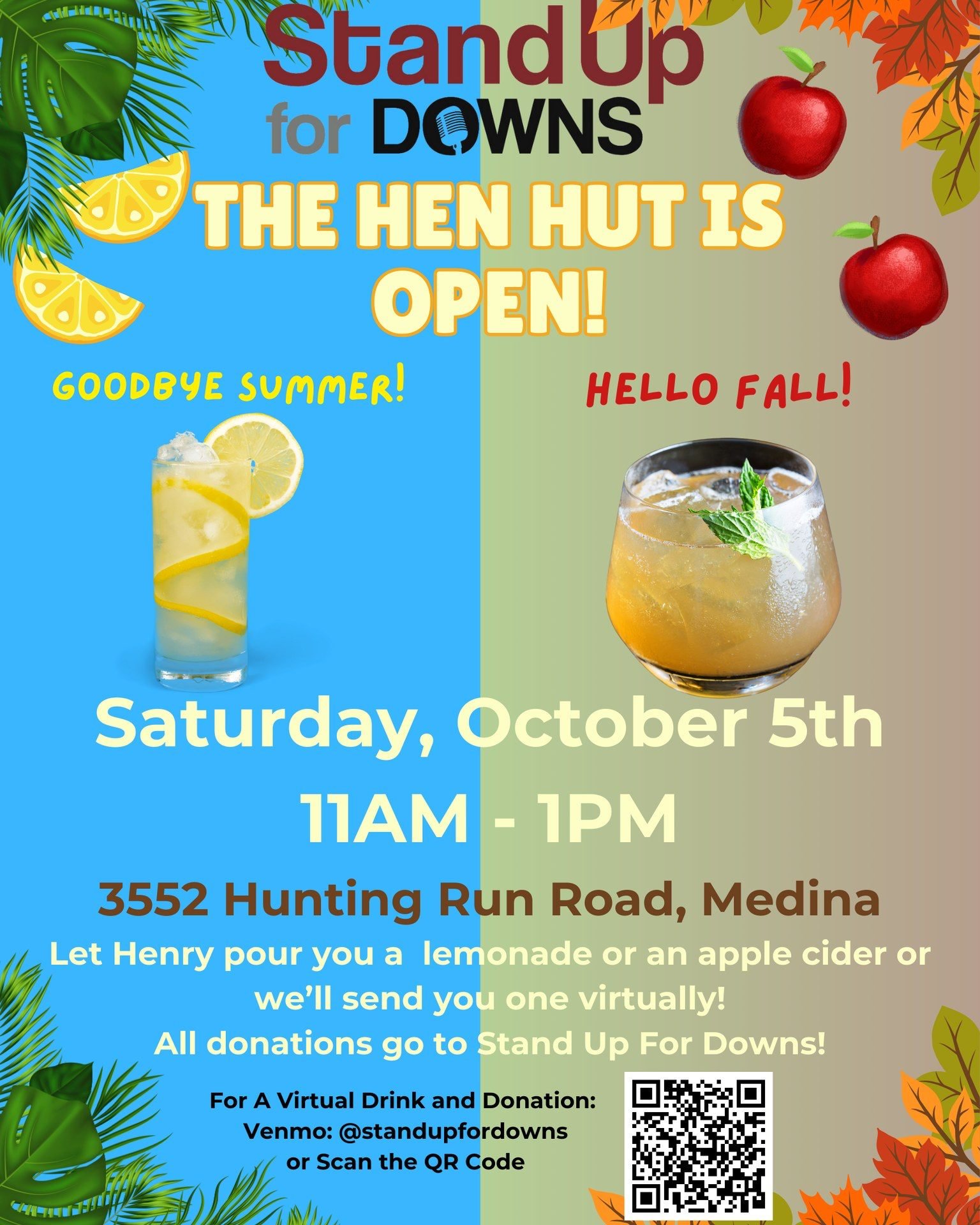A new SUFD Fundraiser- Saturday, October 5th, 11-1PM.  It's our GOODBYE TO SUMMER, HELLO TO FALL lemonade and apple cider stand!  Henry will be serving the drinks as you drive/walk/run/bike by! We hope those of who are in the area can find some time 