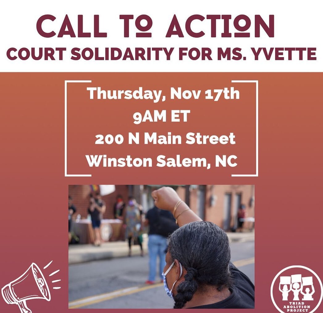 Join us Thursday, November 17th 9am in solidarity with Ms. Yvette. This appearance is for unjustly filed felony assault and misdemeanor resisting arrest charges.
Please note that TAP folx will be masked inside, but most of the people in the courthous