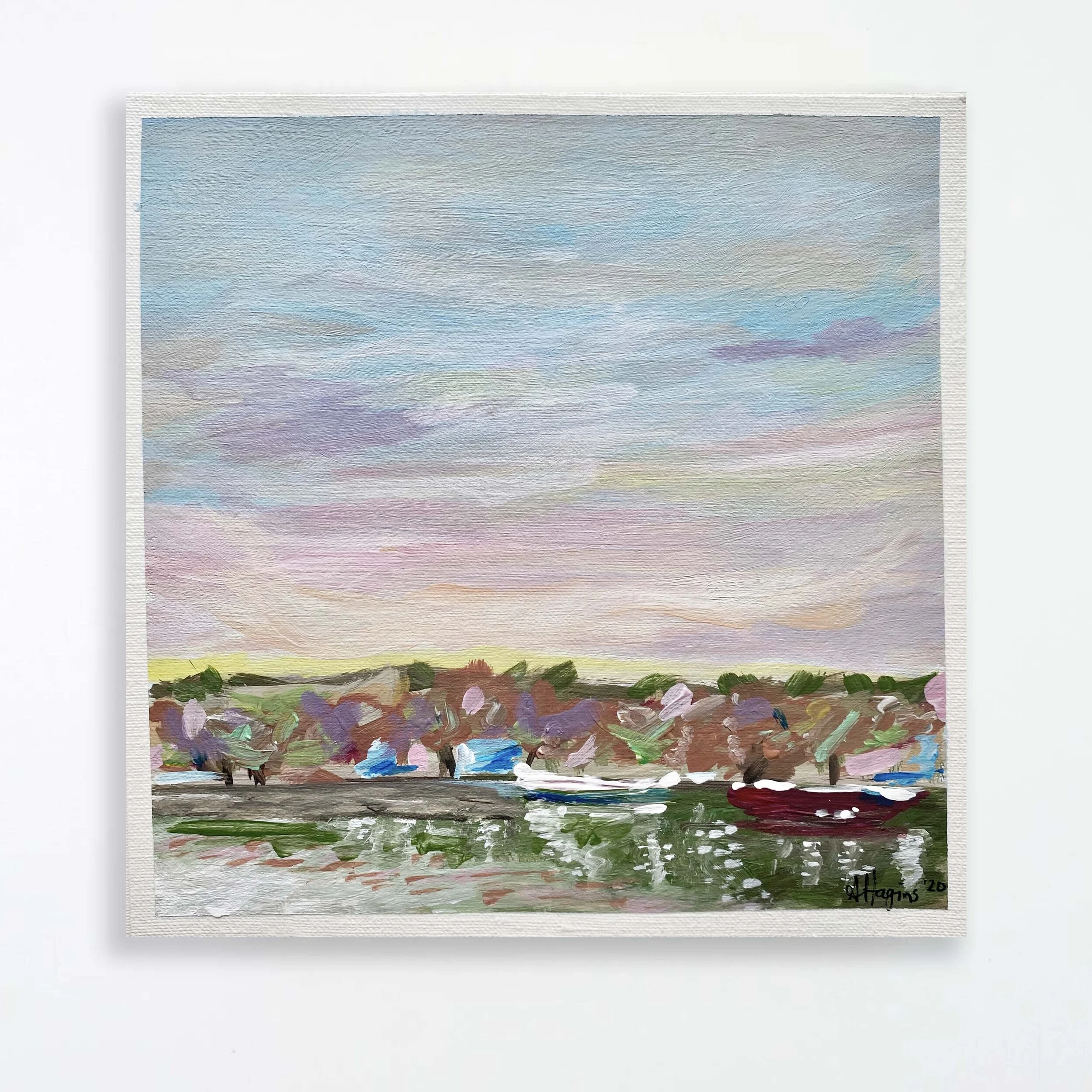 BOATS ON THE SEINE | 6X6 " acrylic on paper