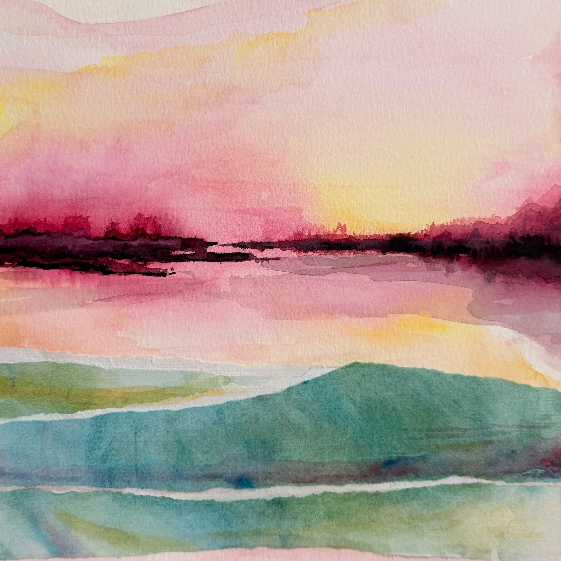 JOY COMES IN THE MORNING | 8X8 | mixed media collage on cradled wood panel // tomorrow is a new day.  just like the sunrise brings new light, cling tight to the hope and joy that lies ahead //