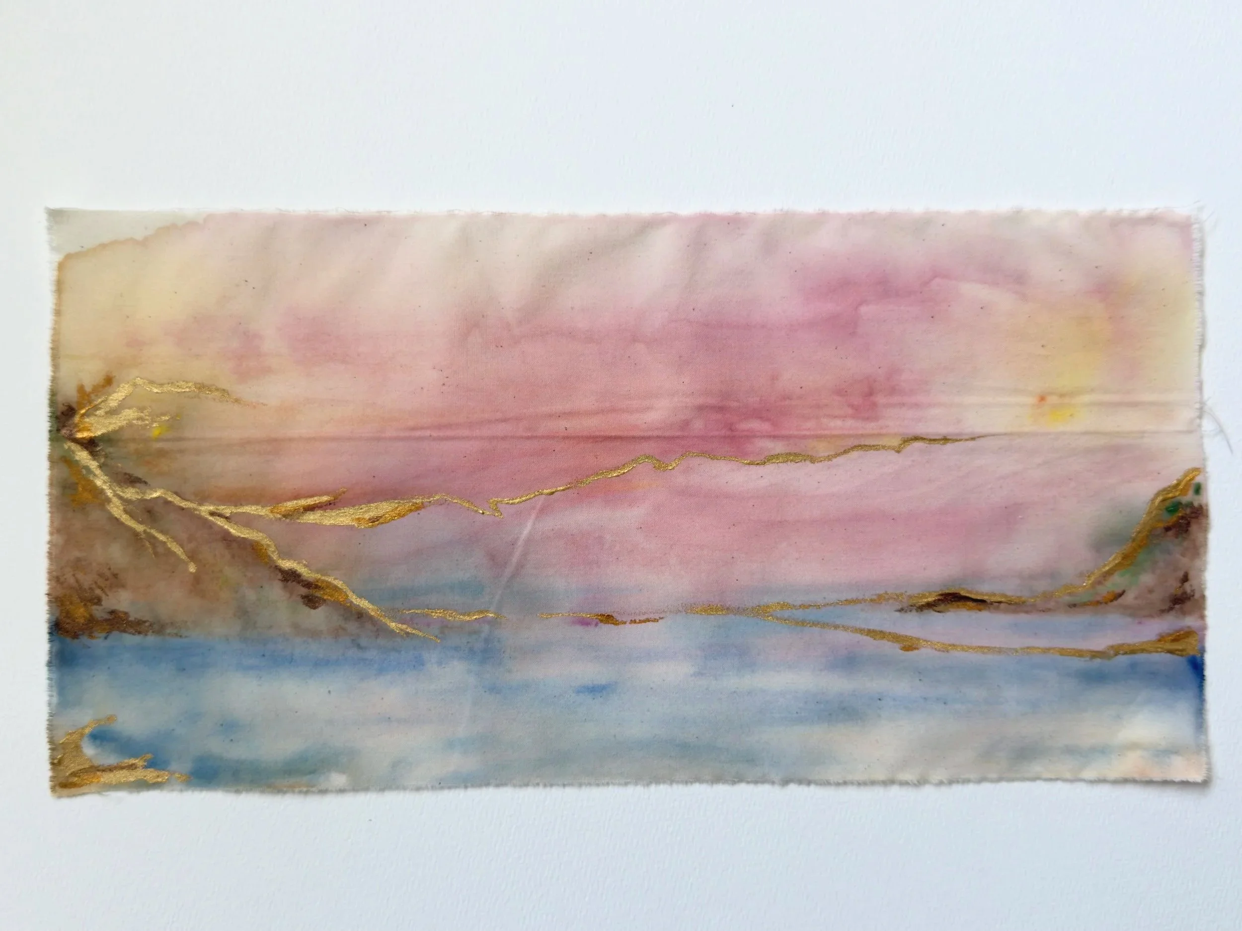 "the cove at daybreak"  |  watercolor + acrylic on raw cotton
