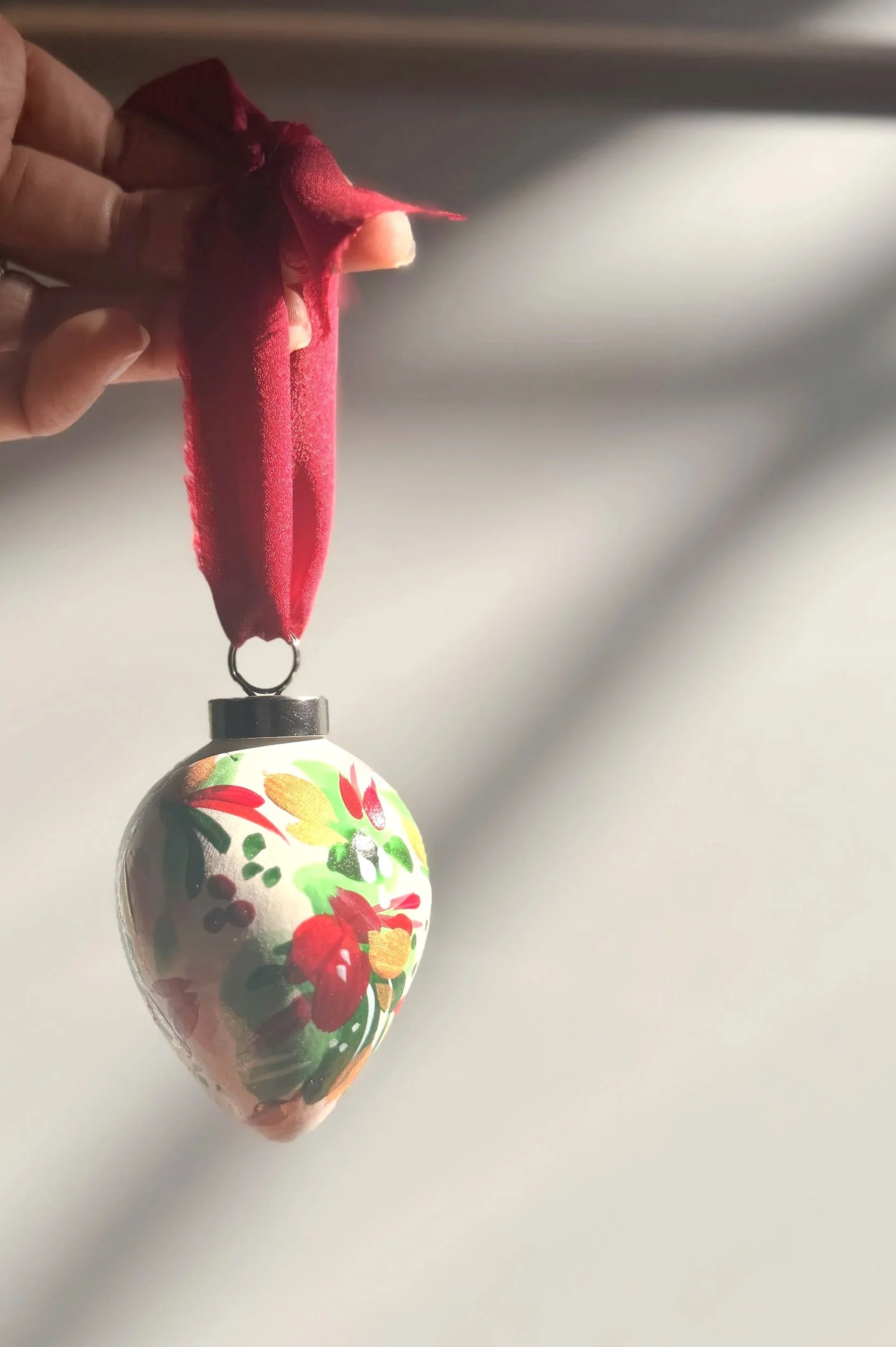 "Holly" Ceramic Ornament (Teardrop)