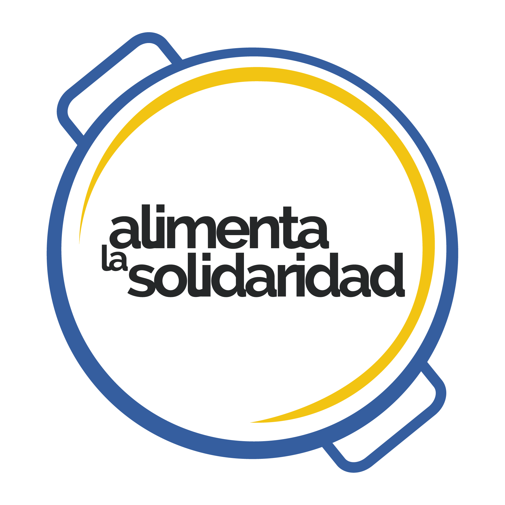 Logo for the organization 'Alimenta la solidaridad' featuring interconnected blue and yellow speech bubbles.