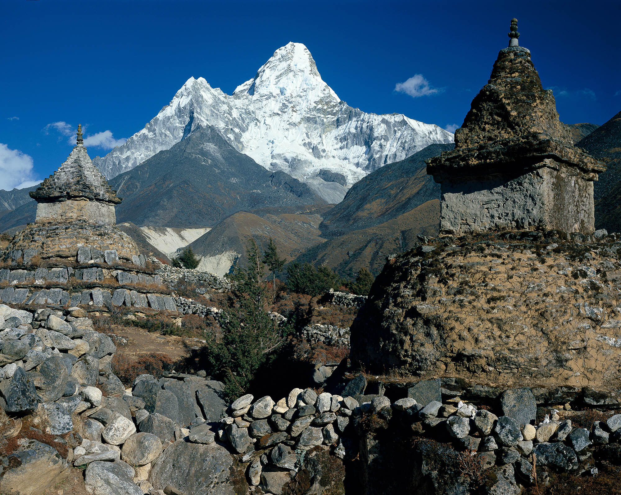 Ama Dablam and Chortens; Pangboche, Nepal