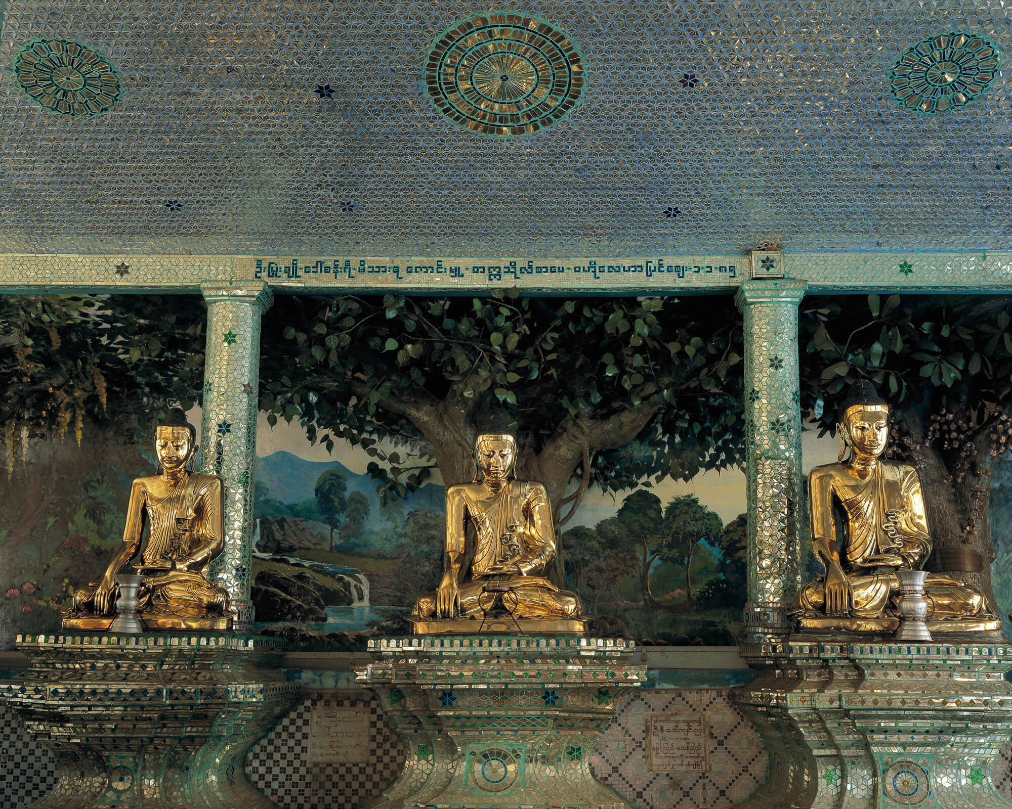 Three Buddhas, Shwedagon; Yangon, Myanmar