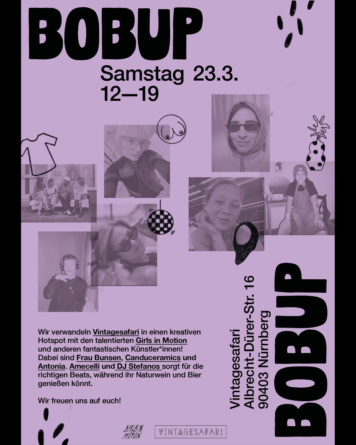 Tauch ein in die Welt lokaler Kunst bei unserem Pop-Up &bdquo;Bobup&ldquo; in N&uuml;rnberg! 
👩&zwj;🎨 Hol dir einzigartige St&uuml;cke von tollen K&uuml;nstlerinnen aus N&uuml;rnberg @candu.ceramics @_girlsinmotion @ntnbnr @frau.bunsen 
Bezahlung m