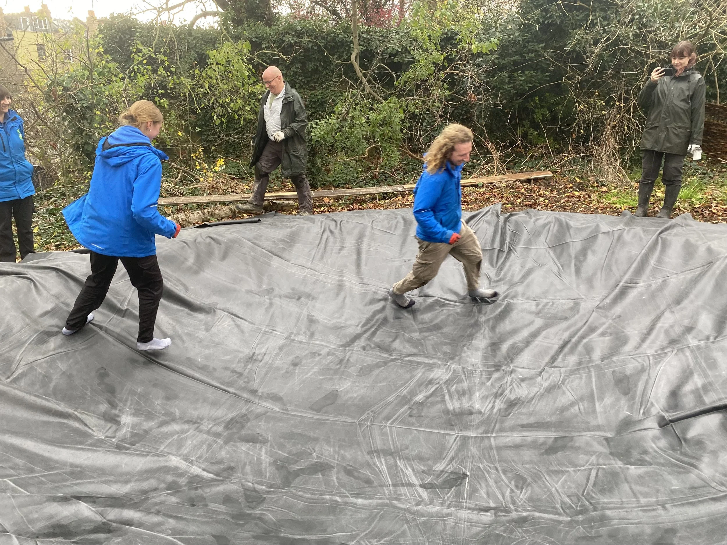 Running to flatten pond liner
