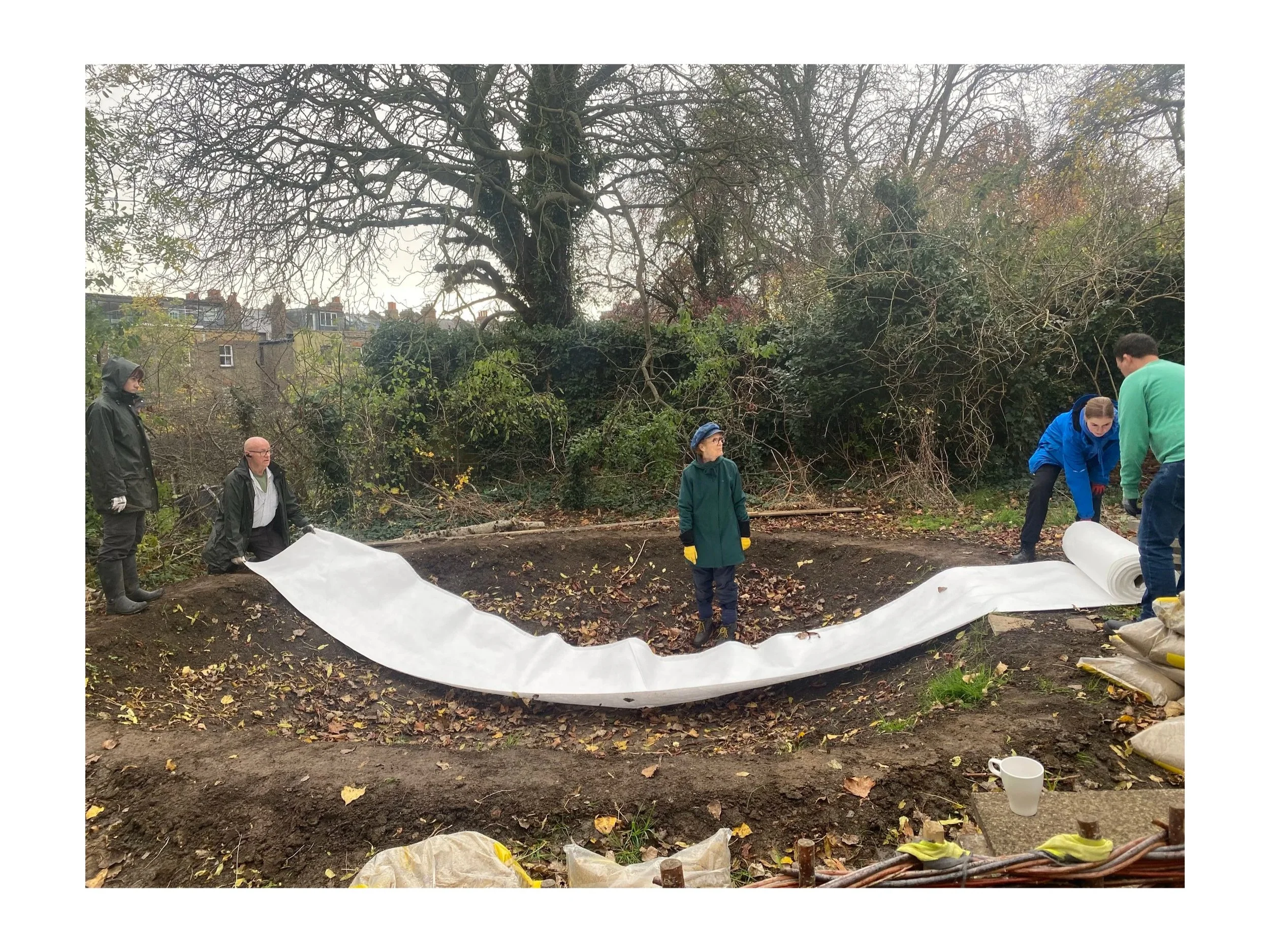 Laying pond liner