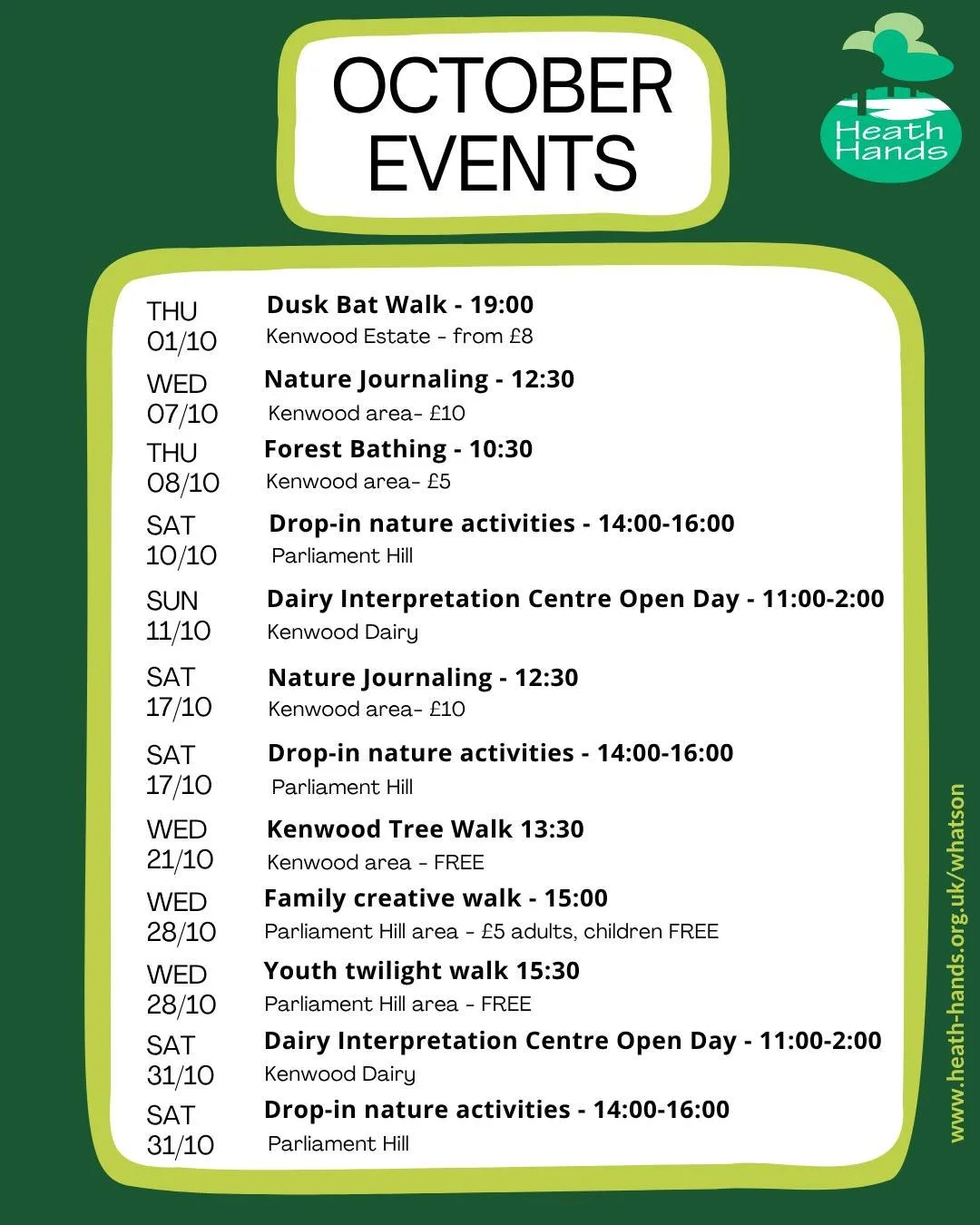 It's officially spooky season! 🎃We're kicking it off in style with a super-busy month of activities, workshops, walks and more. We've got lots to do over half term too, with extra gardening sessions and a halloween family creative walk (with hot cho