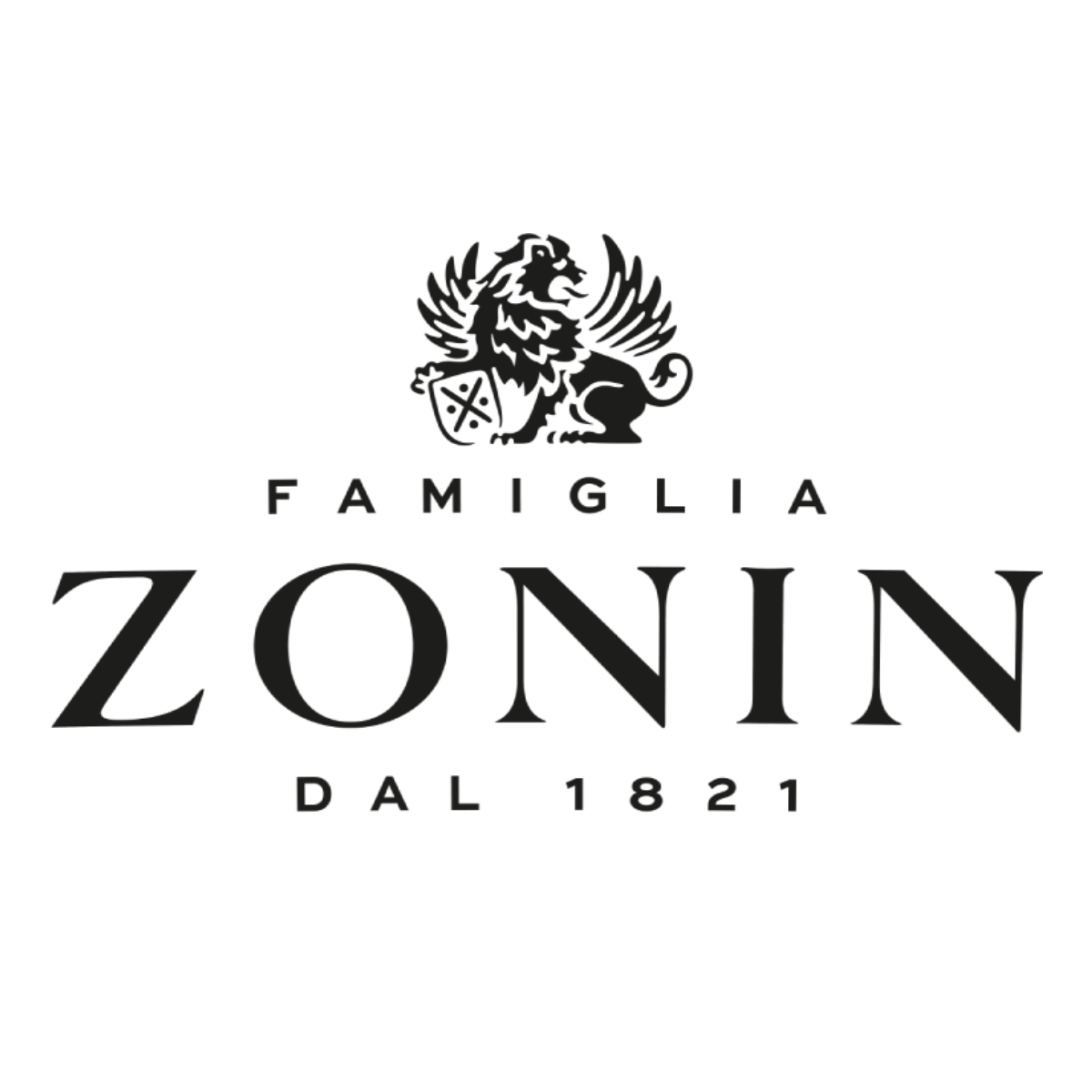 Logo for Famiglia Zonin featuring a lion holding a shield and the text 'Famiglia Zonin dal 1821.'