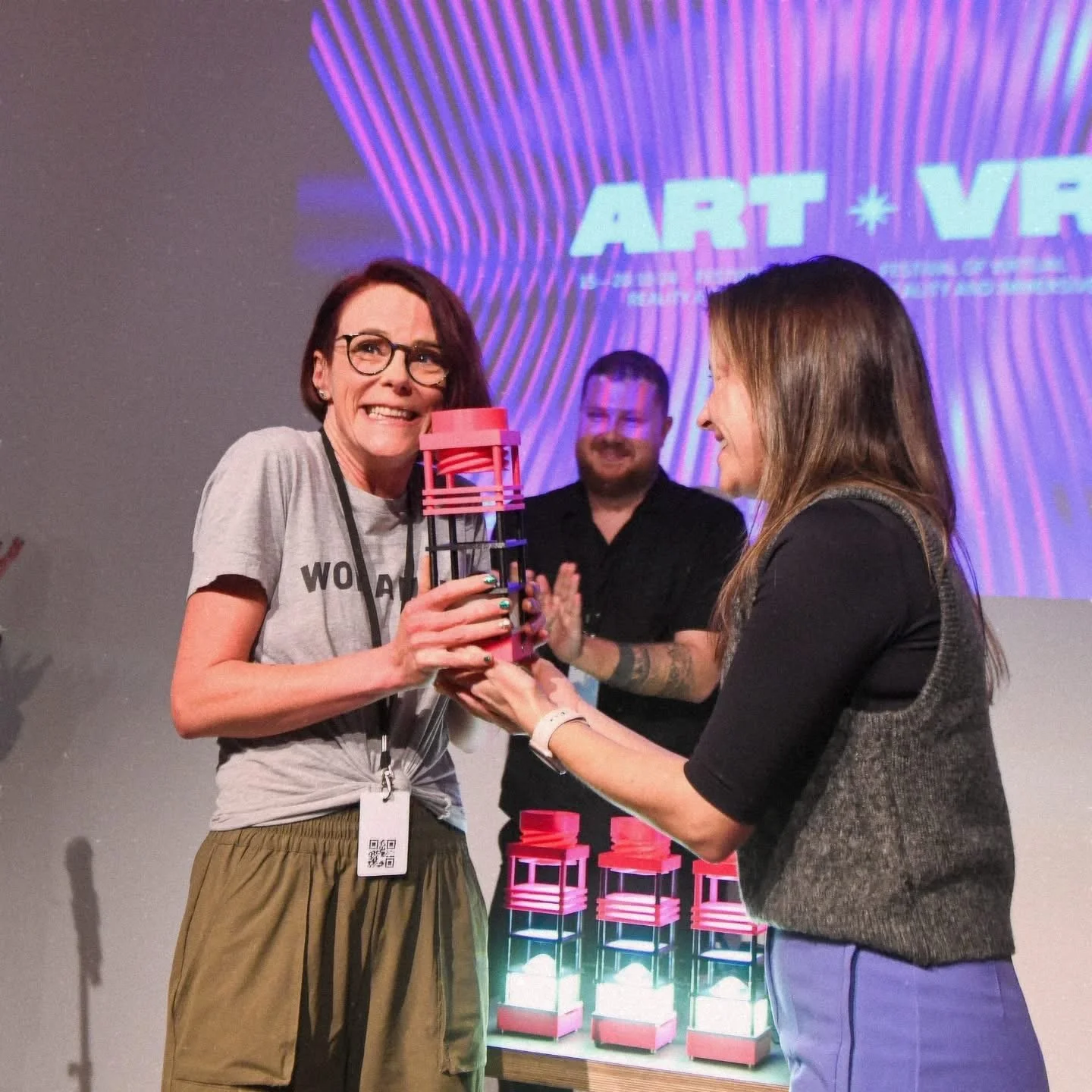Johanna Courtney, collecting the Audience Award, ART*VR, Prague, 2024.