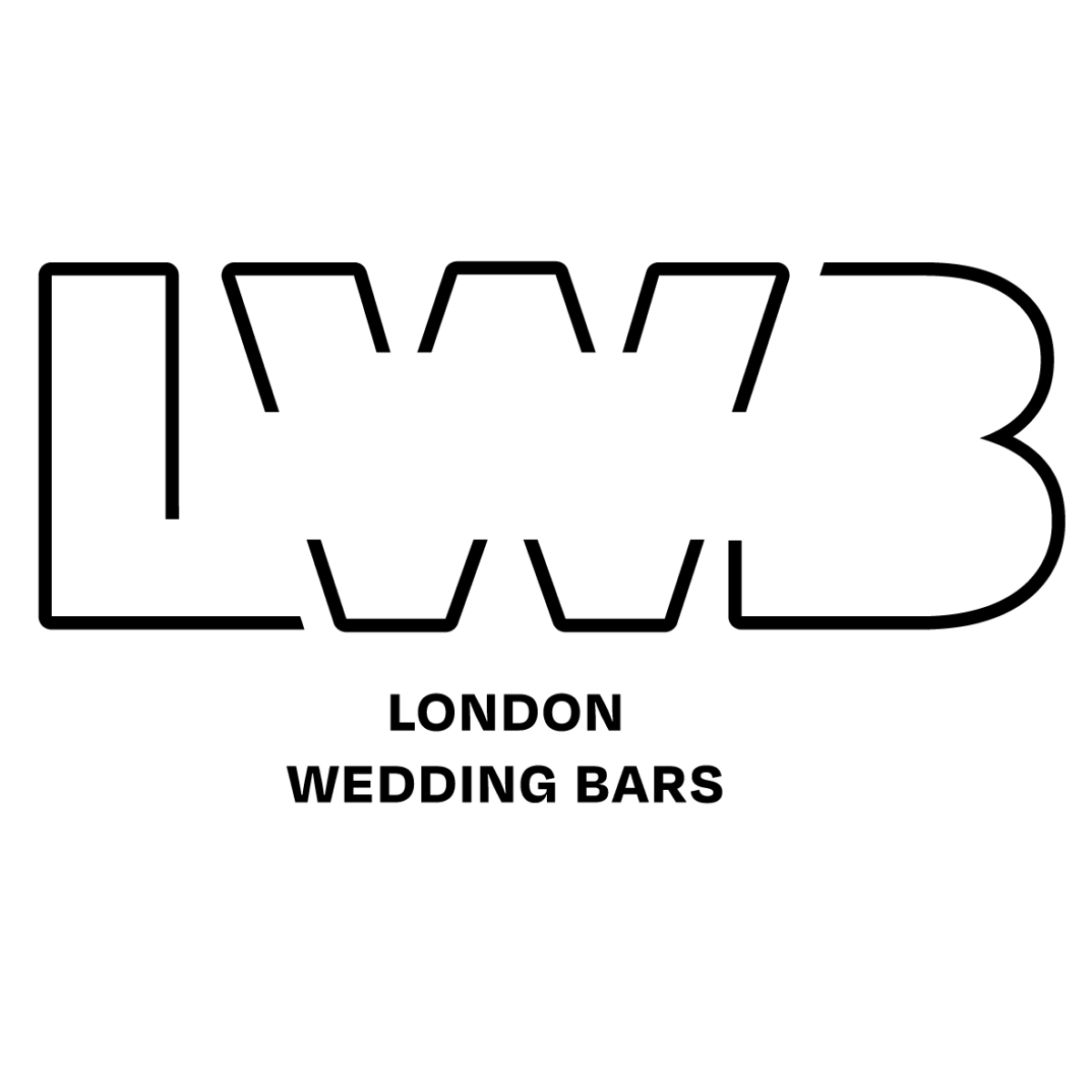Logo for London Wedding Bars, with bold outlined letters 'LWB' and text 'LONDON WEDDING BARS' below.