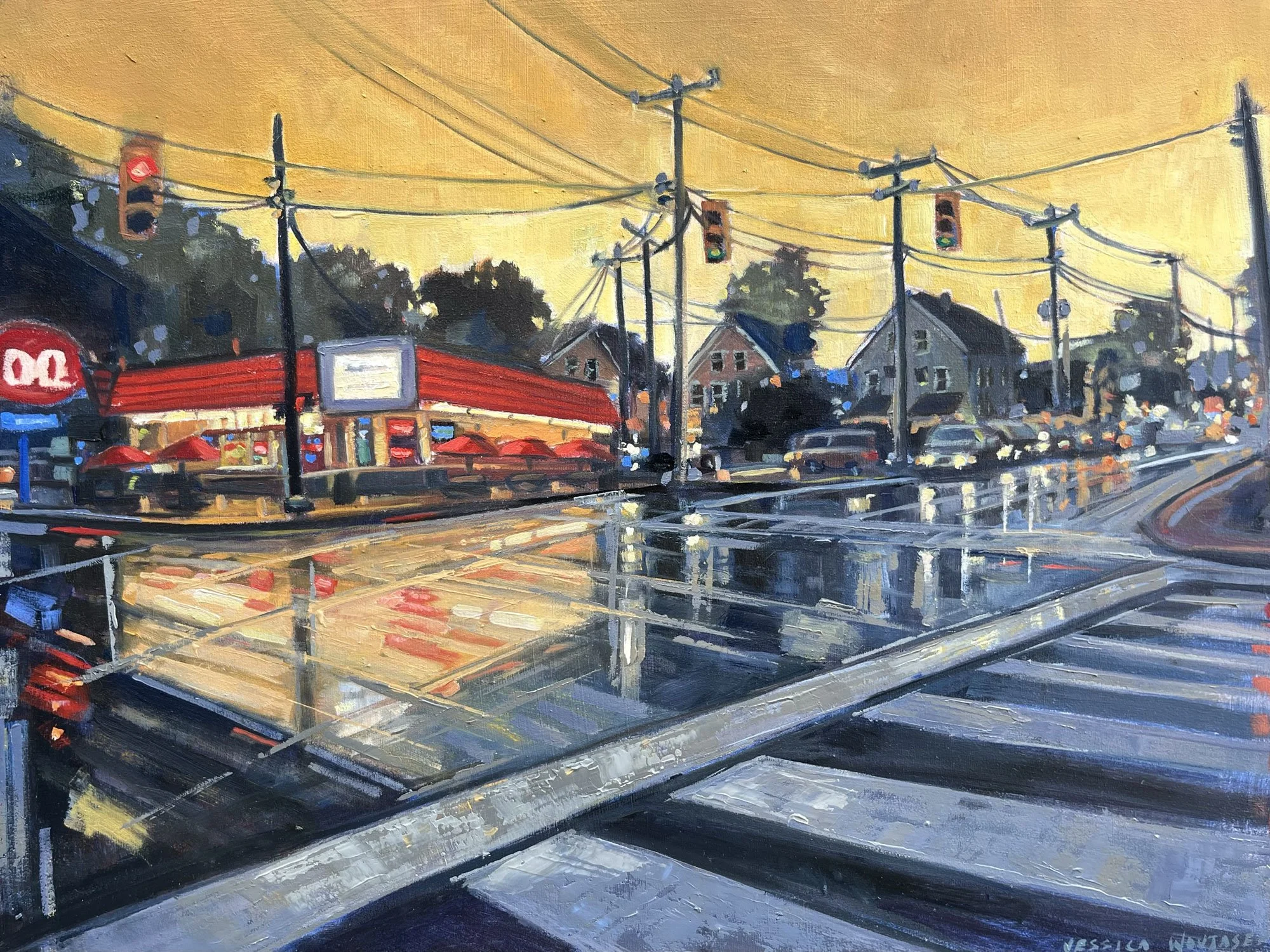 Cityscape painting of the Dairy Queen at the intersection of Indianola and Arcadia in Clintonville Ohio  by Jessica Wojtasek