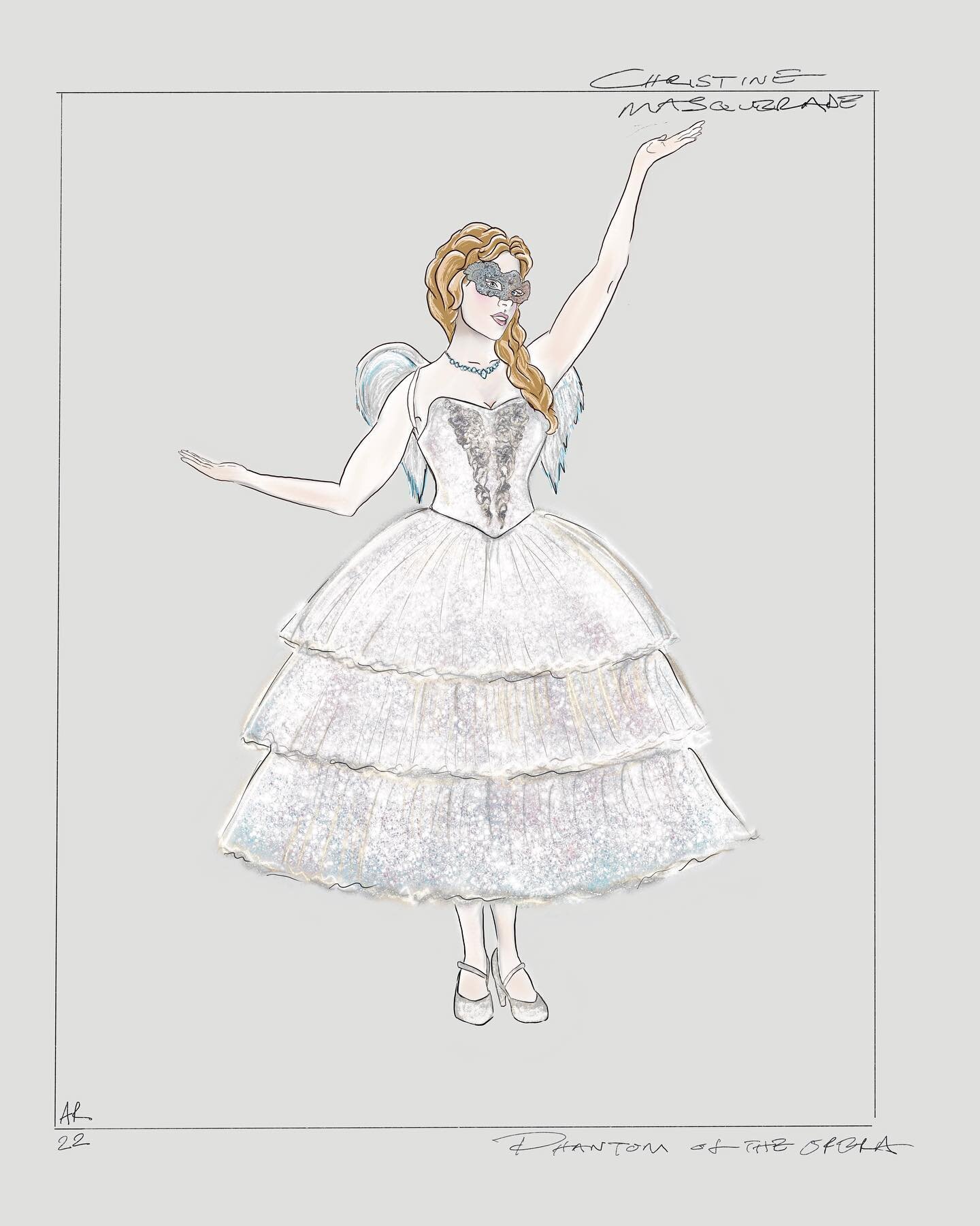New Christine Drawing based on how the design for the Oslo production developed during the process. #phantomoftheopera #christinedaa&eacute; #masquerade #phantomgreece #costumedesign #costumedrawing