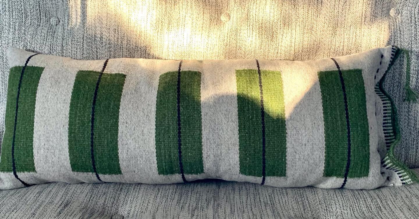 Bolster pillows have been coming off the loom and getting their final touches. This one -called Plumb Bob - was commissioned for a wedding gift! Good idea... right??