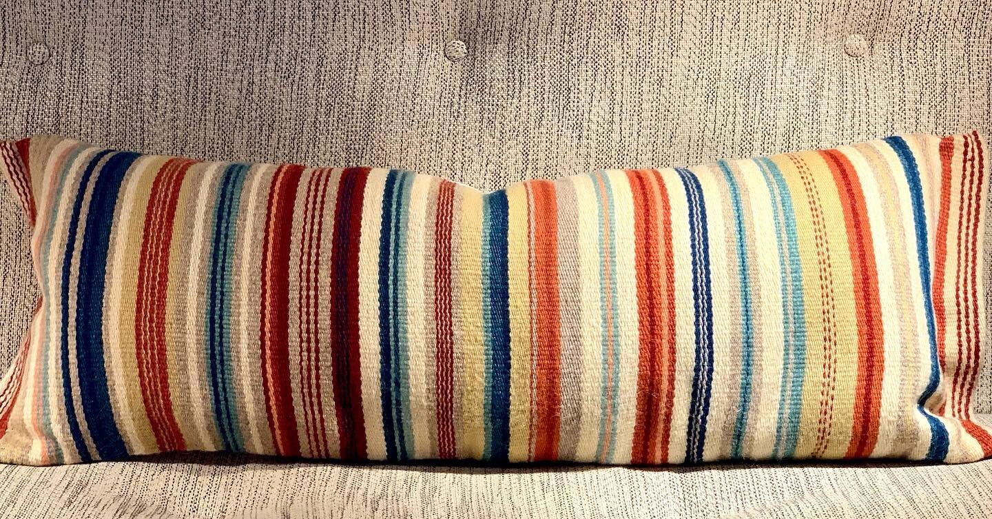 Another bolster- woven to coordinate with a Persian carpet. Handwoven. Wool. Down/feather insert. Artisanal. Made with love. LittleWeavingsCo.