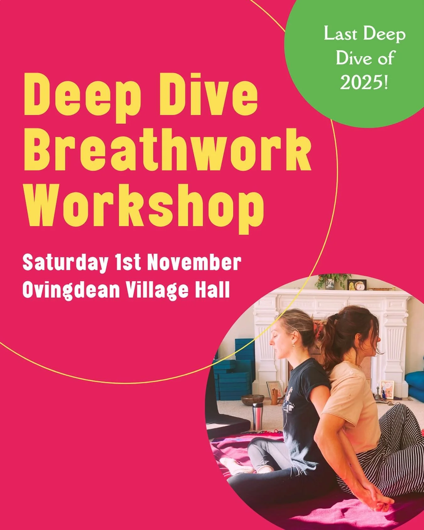Take a deep breath, exhale the year, and give yourself a full day of you-time. 🍂

Our final Deep Dive Breathwork Workshop of 2025 takes place on Saturday 1st November in Ovingdean, near Brighton - a whole day to:

✨ Release stress and let go of what