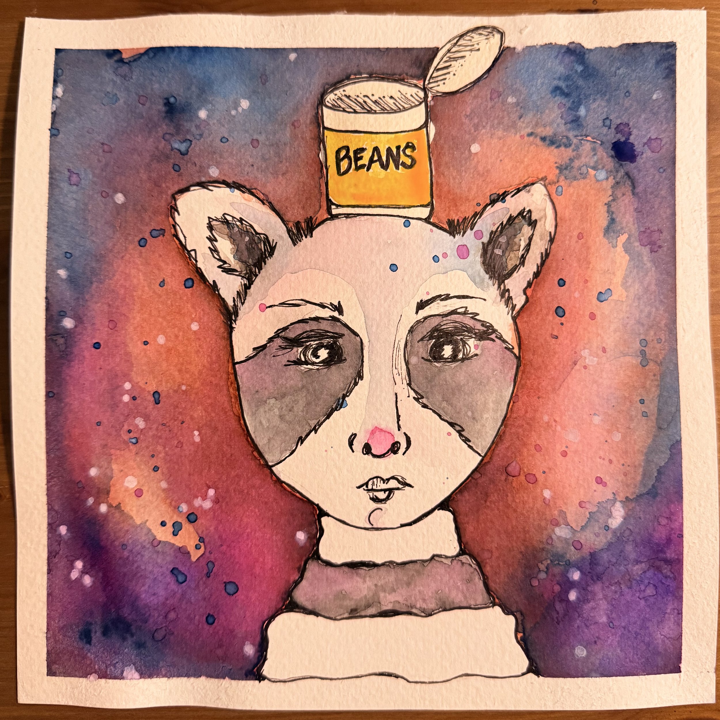 Trash Panda - Original Watercolor & Ink (8x8 unframed)