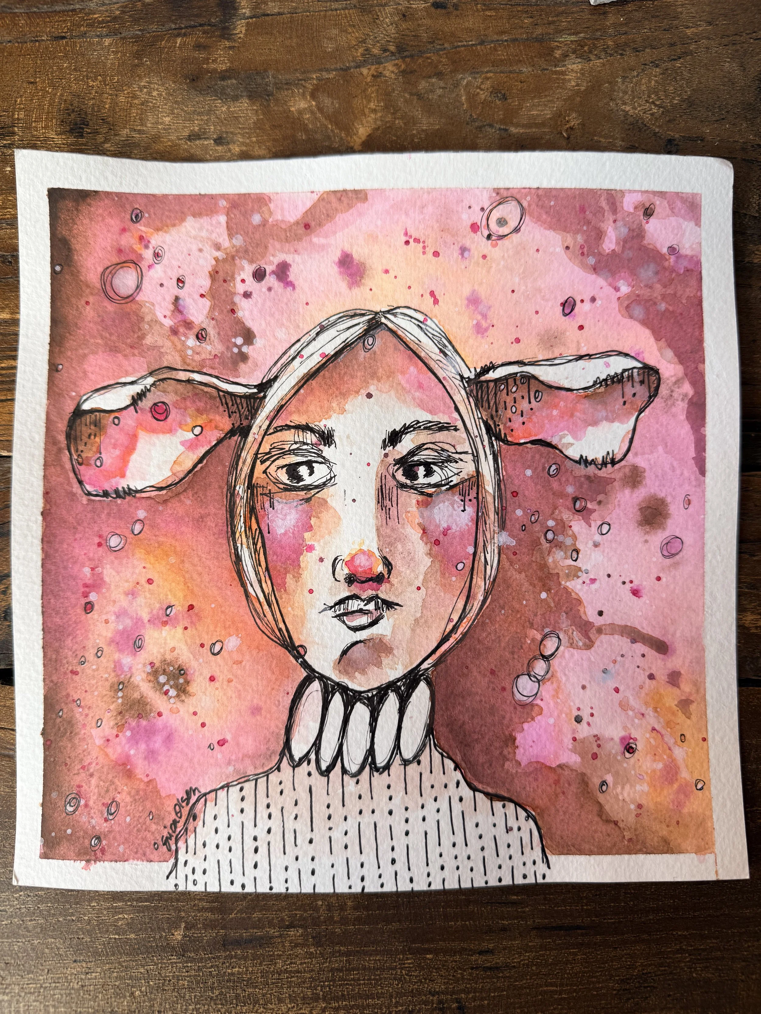 Emoting Bubbles - Original Watercolor & Ink (8x8 unframed)